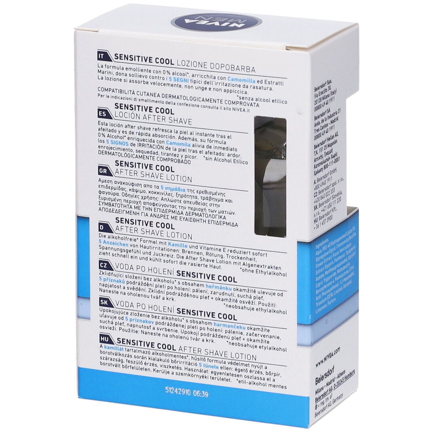 Nivea Men Sensitive Cool Lozione Dopobarba 100 ml, Dopobarba uomo lenitivo e rinfrescante