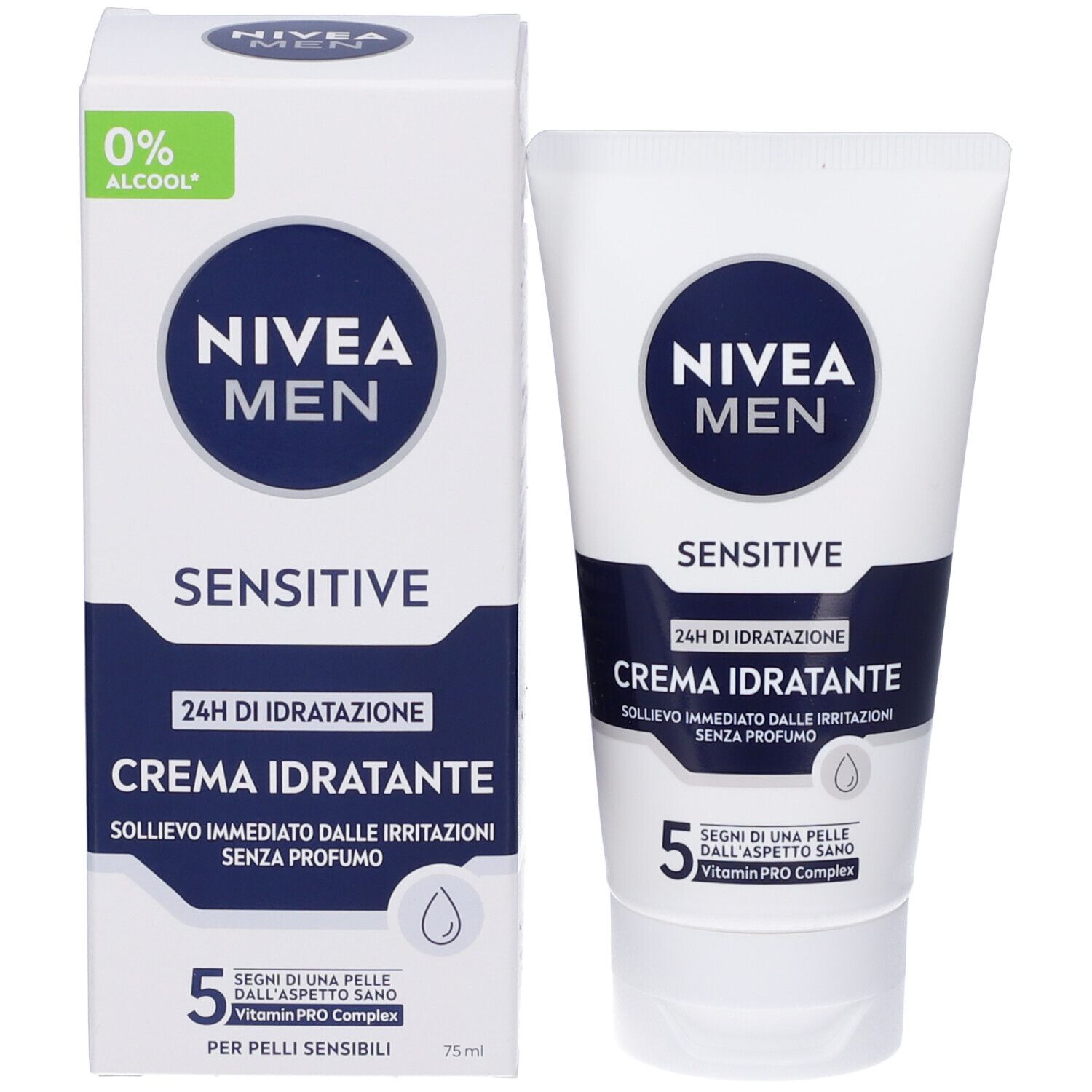 Nivea Men Sensitive Crema Idratante 75 ml, Crema viso uomo lenitiva per pelli sensibili e delicate