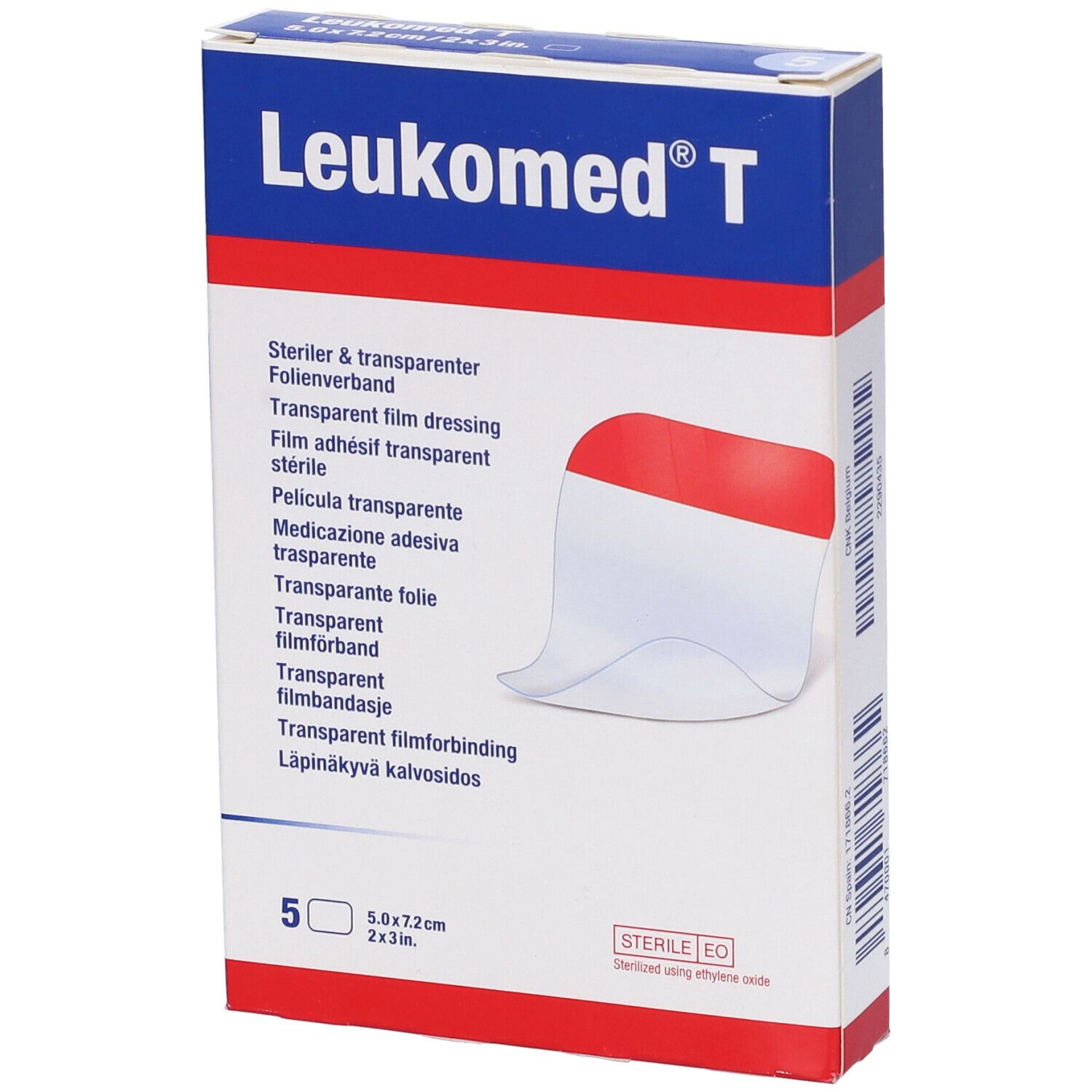 Confezione di Leukomed T. 5 medicazioni trasparenti. Dimensioni 5,0x7,2cm. Sterile. BSN medical.