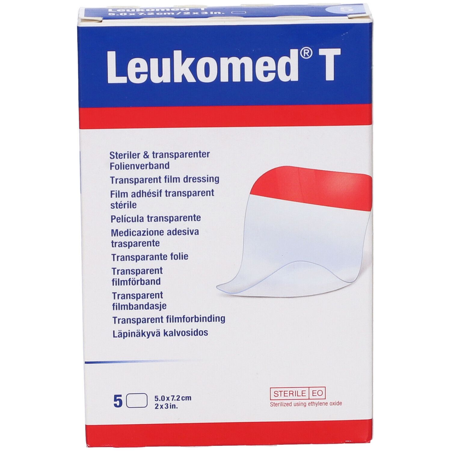 Confezione di Leukomed T. 5 medicazioni trasparenti. Dimensioni 5,0x7,2cm. Sterile. BSN medical.