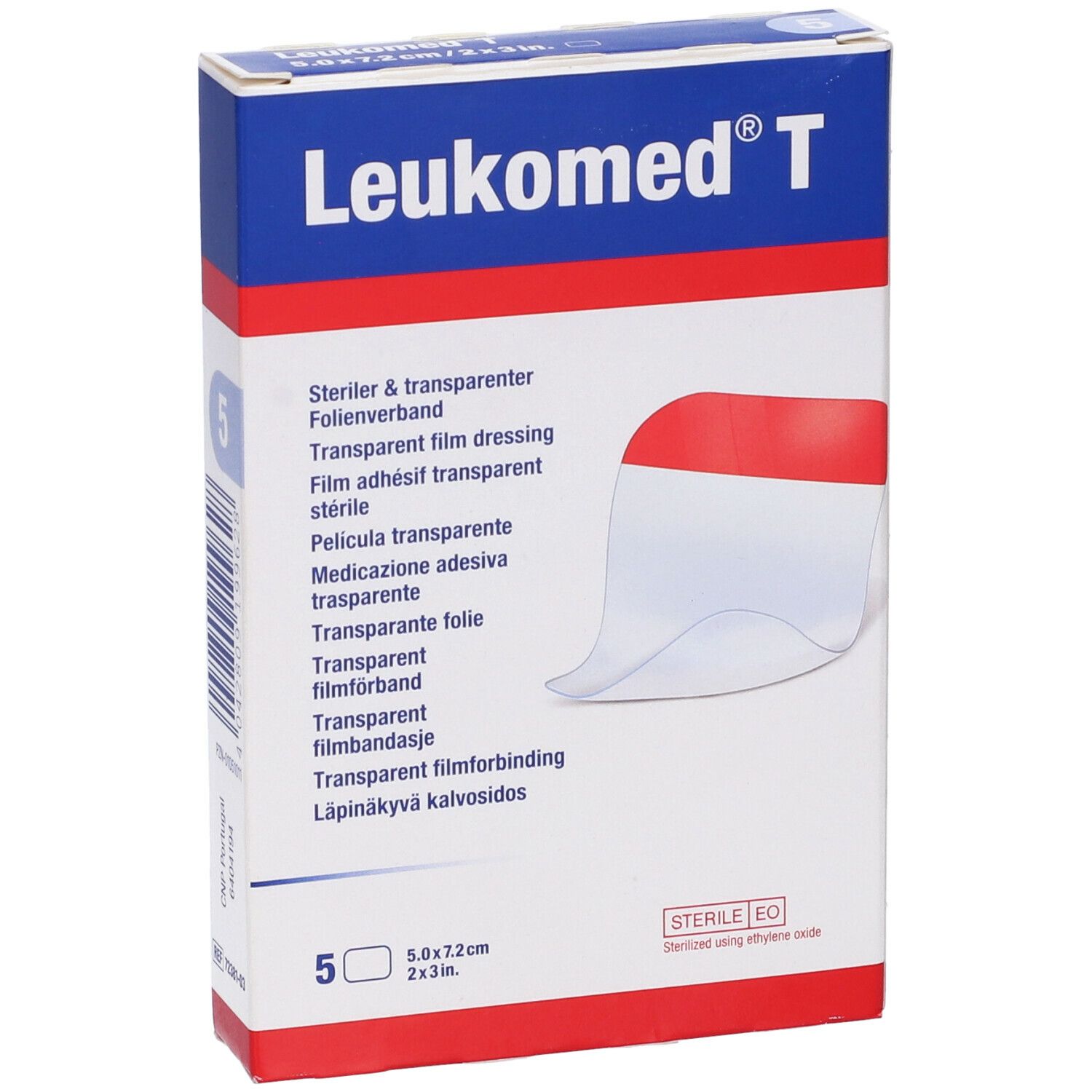Confezione di Leukomed T. 5 medicazioni trasparenti. Dimensioni 5,0x7,2cm. Sterile. BSN medical.