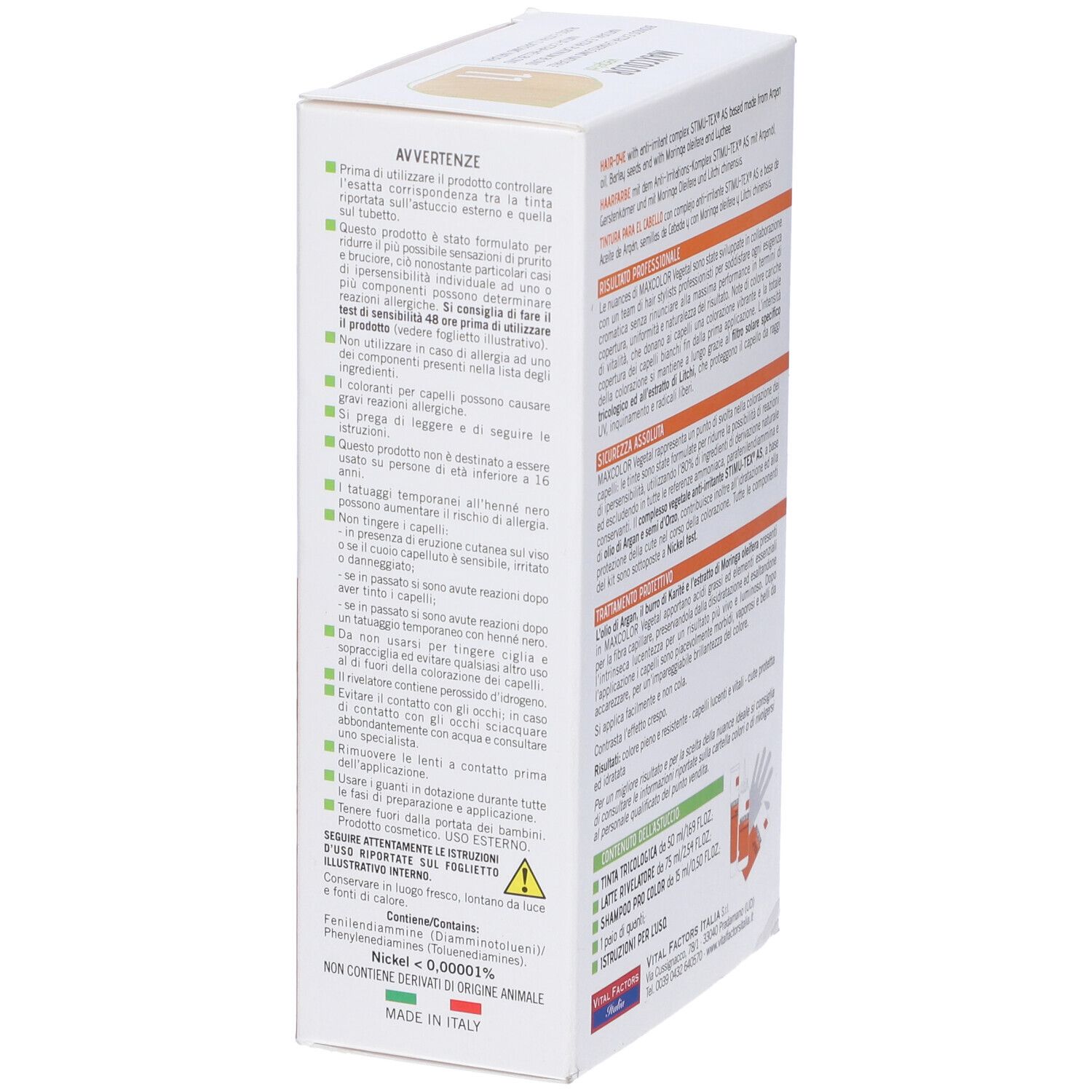 Confezione Max Color Vegetal 11. Contiene avvertenze e precauzioni.