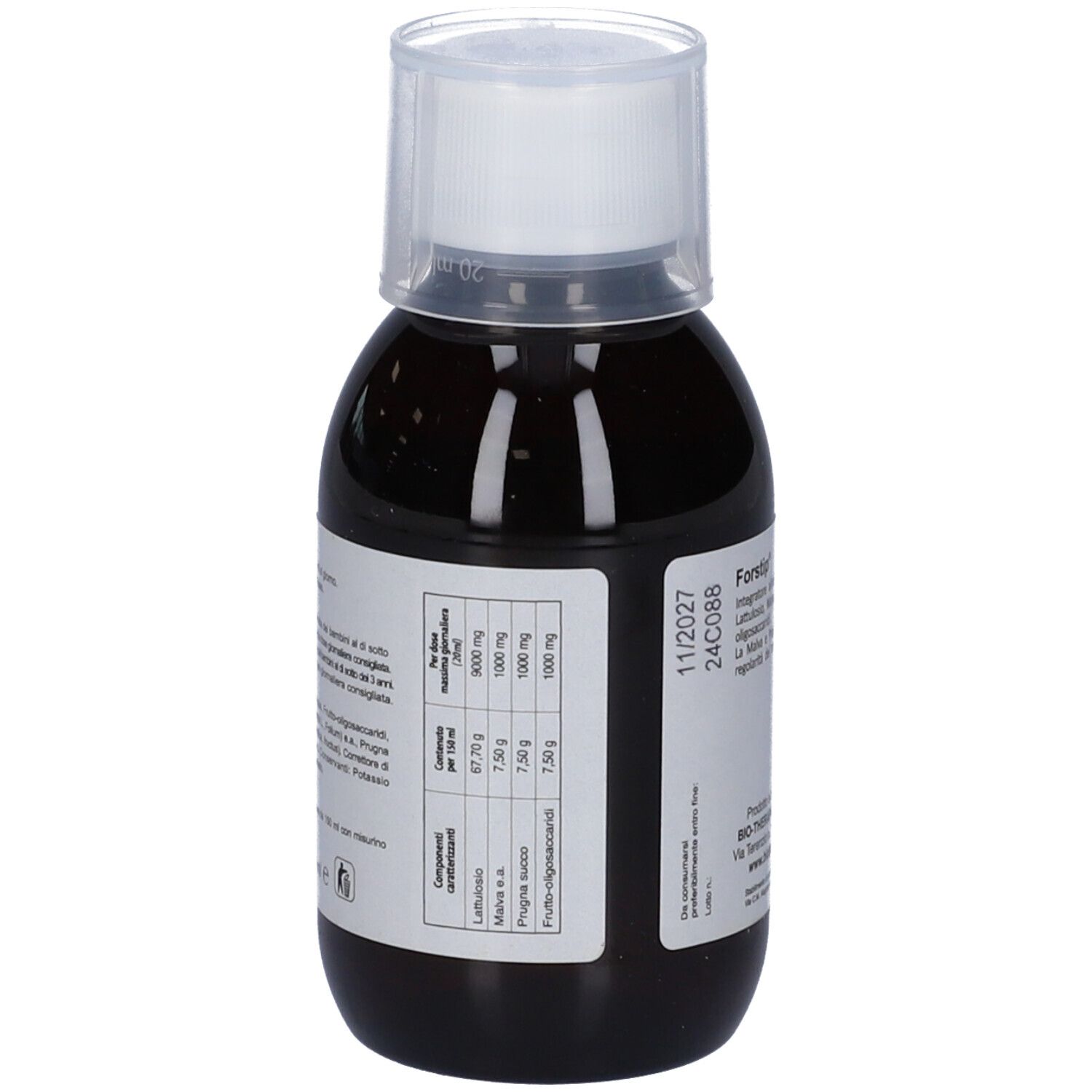 Flacone Forstip. Testo in italiano. Sfondo rosso e bianco. Con tappo.