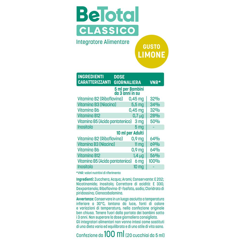 Sciroppo BeTotal Classico: Ingredienti e dosaggio per bambini e adulti.