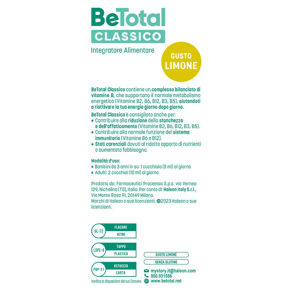 Sciroppo BeTotal Classico: Informazioni sul prodotto, uso e produttore.
