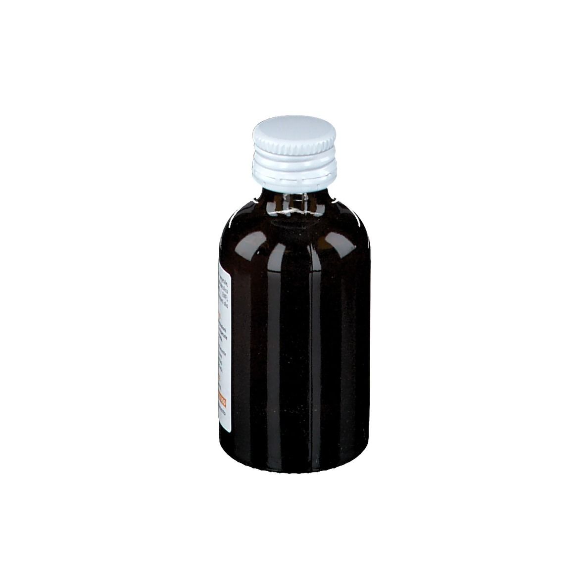 Flacone in vetro marrone con tappo bianco. Propol2 EMF Spray Forte. Vista posteriore.