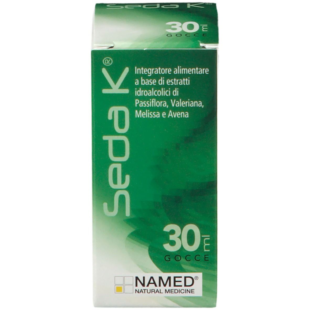 Confezione verde con scritta Seda K, 30 ml, NAMED. Testo bianco su sfondo verde.