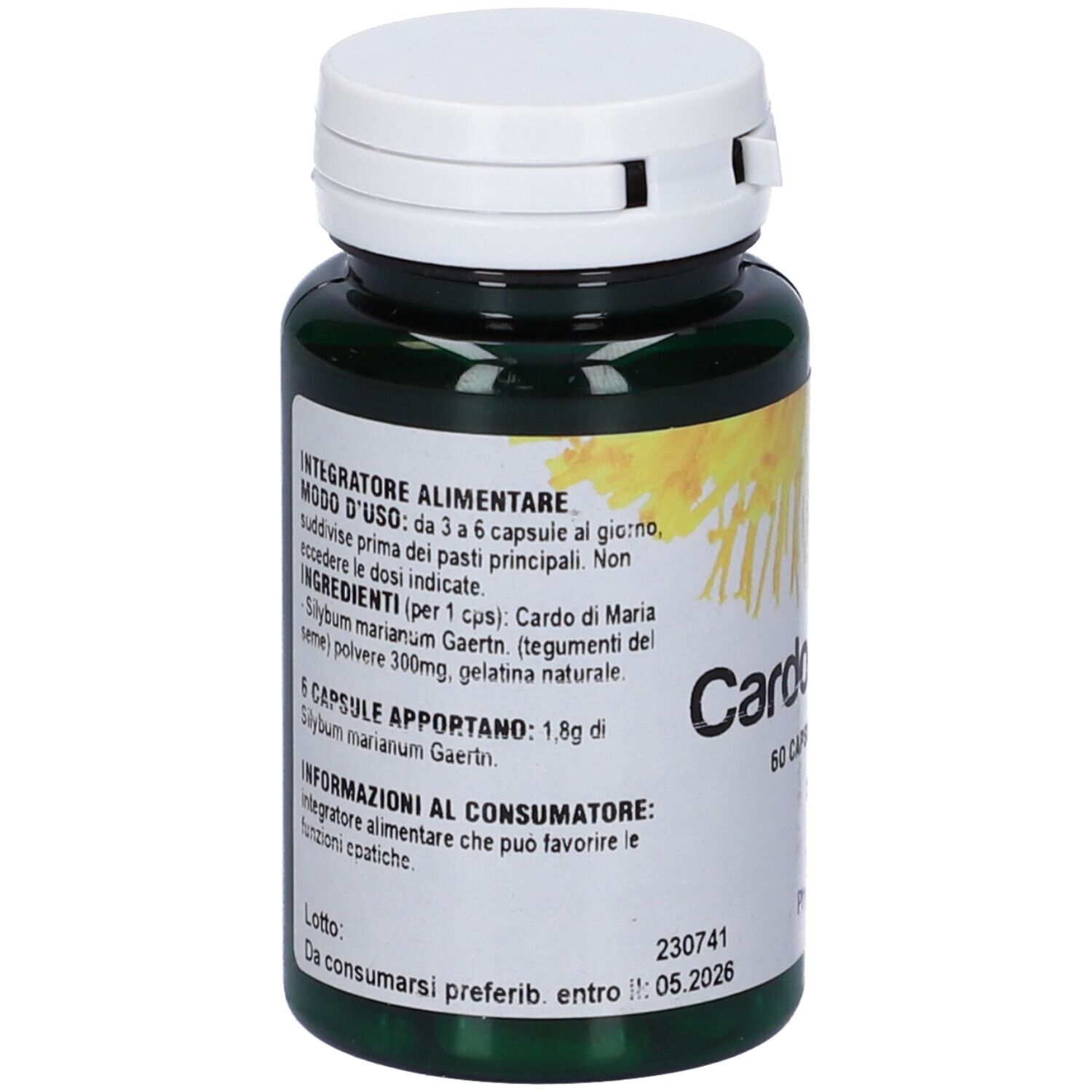 Flacone verde con tappo bianco. Etichetta con testo. Marchio: PhytoItalia. Scadenza: 05.2026.