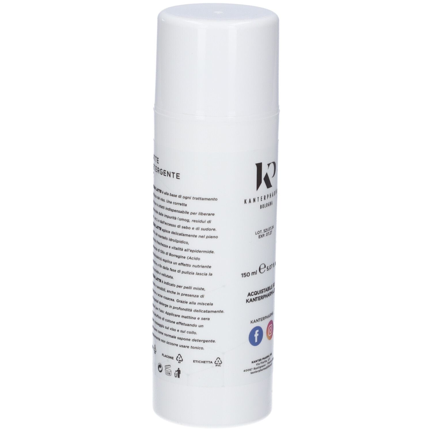 Flacone bianco con tappo. Retro con testo. Logo KANTIERPHARMA. Testo: 150 ml. Informazioni sull'uso.