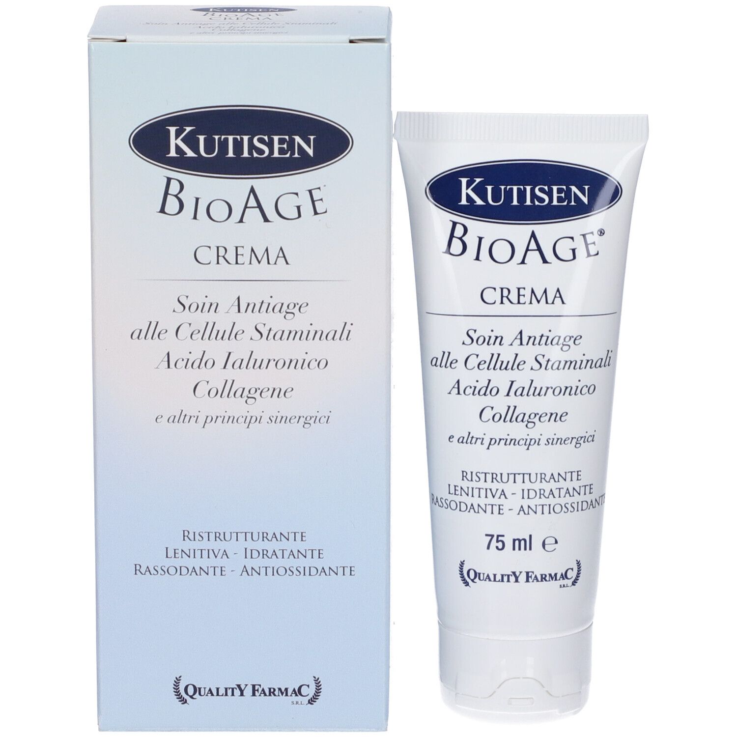 Confezione prodotto con tubo crema. Nome prodotto e ingredienti visibili.