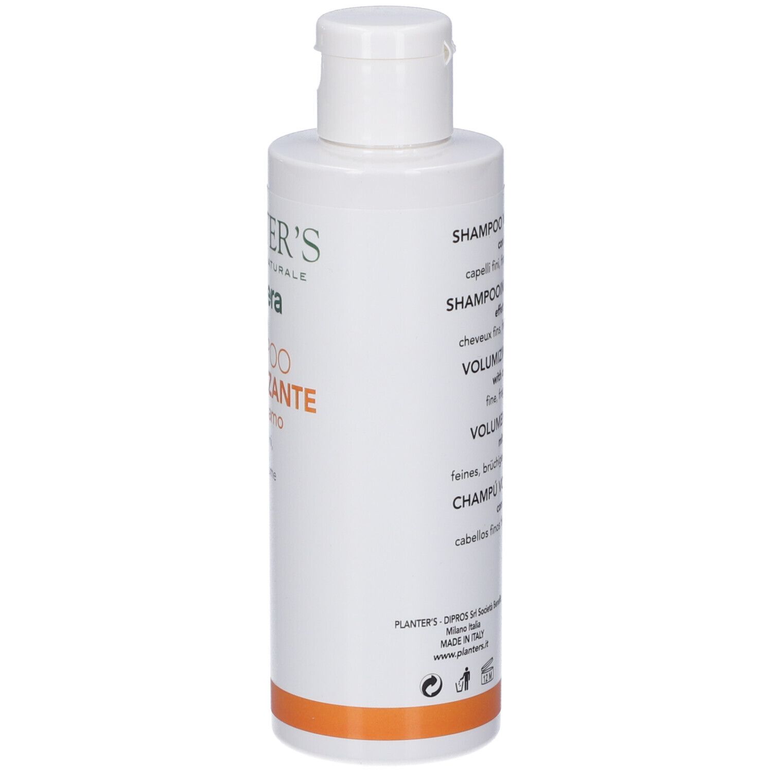 Flacone di Shampoo Volumizzante Planter's all'aloe vera, vista laterale.