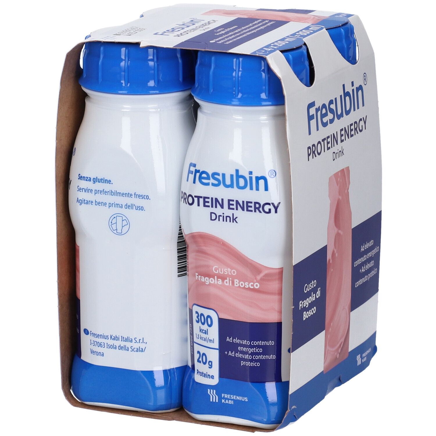 Fresubin Protein Energy Drink Fragola, confezione da 4, vista posteriore.