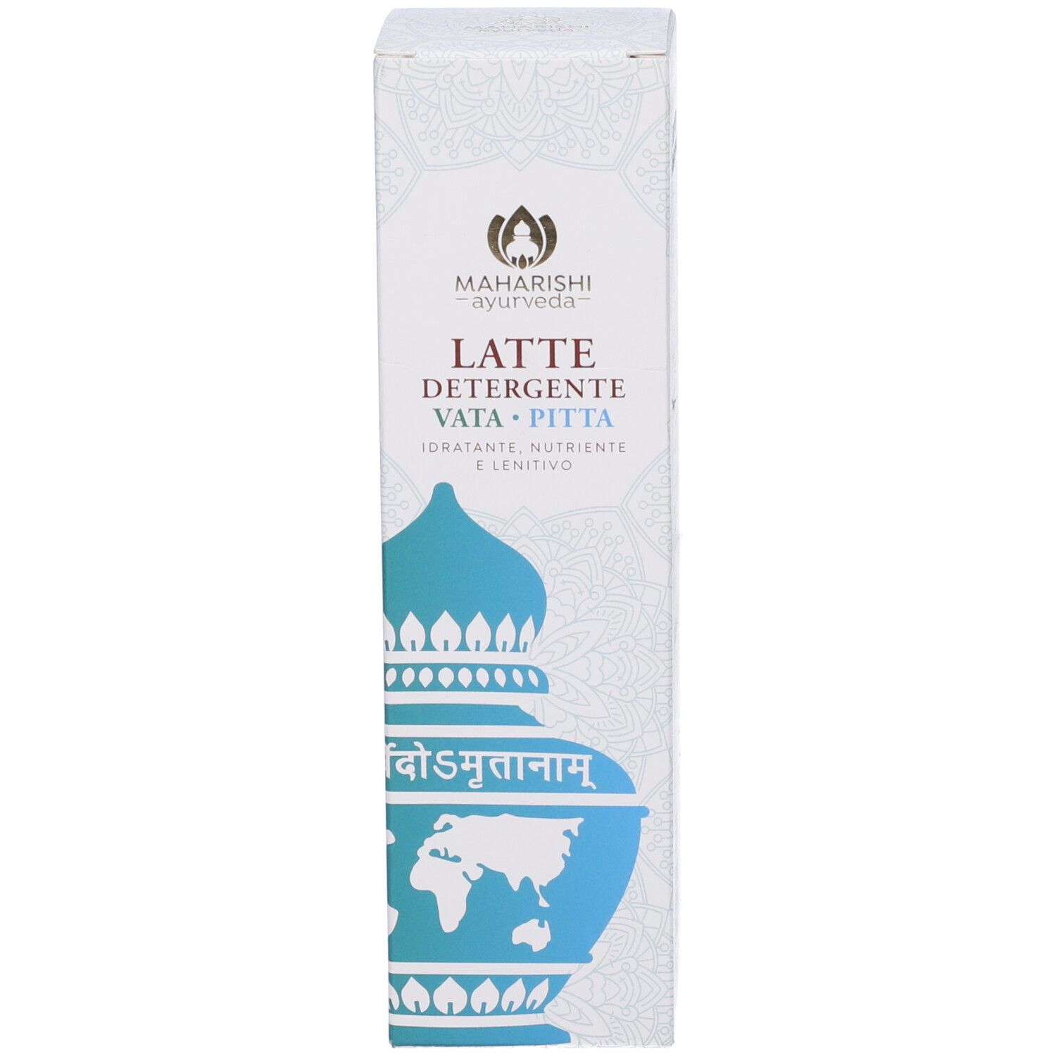 Confezione del prodotto. Scritta: LATTE DETERGENTE VATA PITTA. Logo ed elementi decorativi.