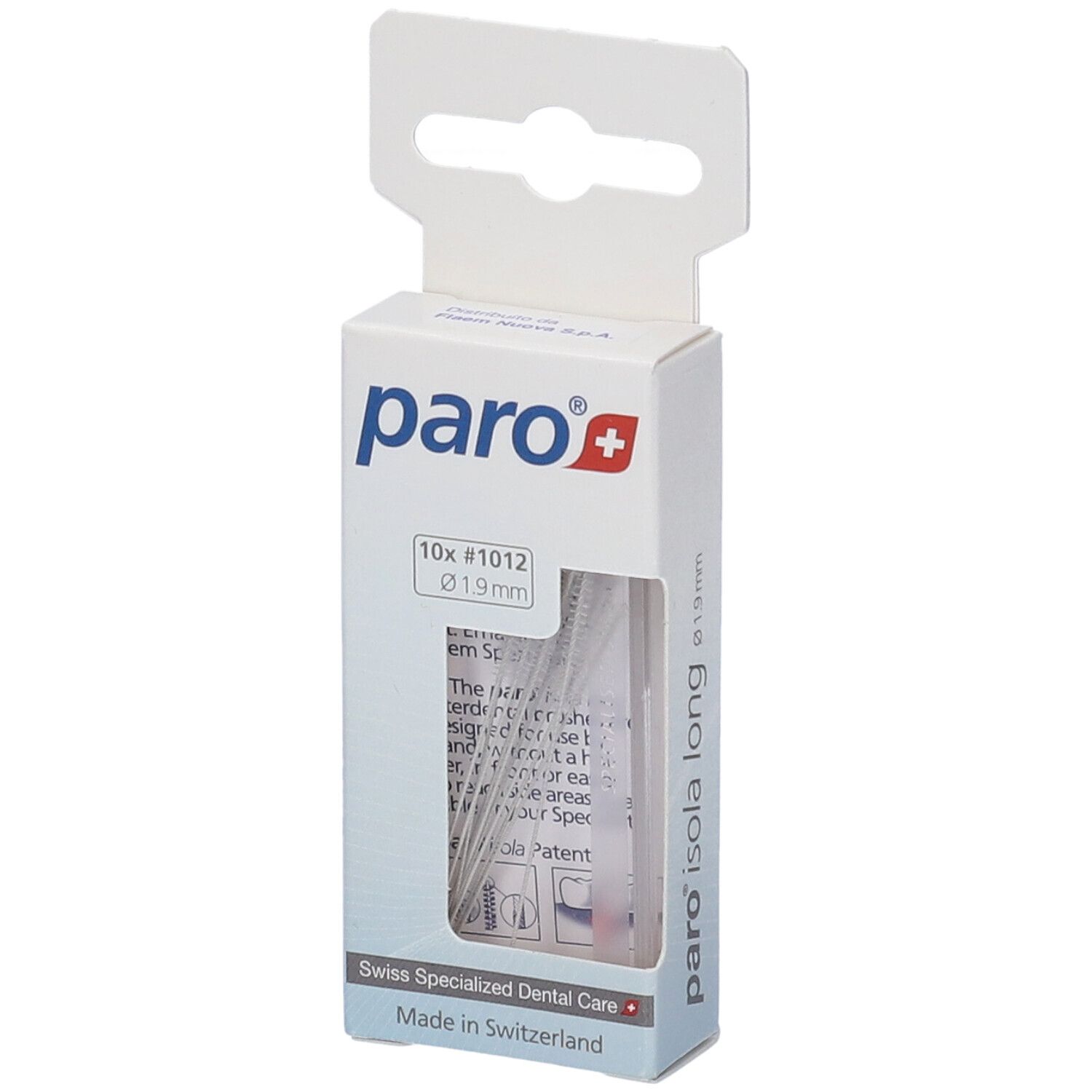 Confezione di spazzolini interdentali Paro Isola Long. 10 pezzi, diametro 1,9 mm. Scatola bianca.