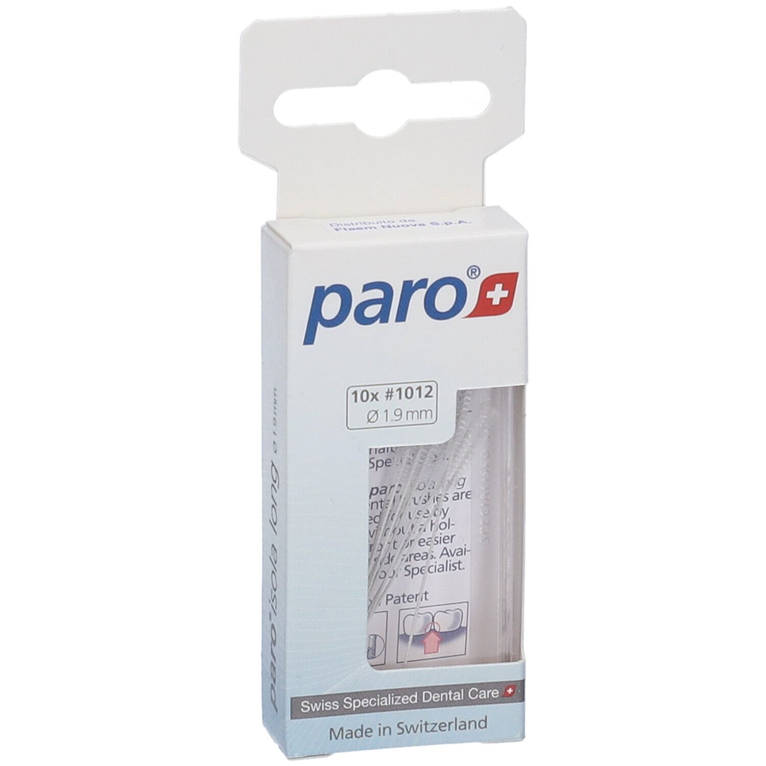 Confezione di spazzolini interdentali Paro Isola Long. 10 pezzi, diametro 1,9 mm. Scatola bianca.