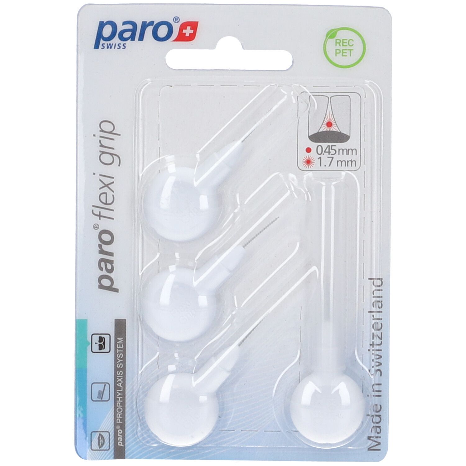 Confezione con 3 scovolini. Paro Flexi Grip. 1,7 mm. REC PET.