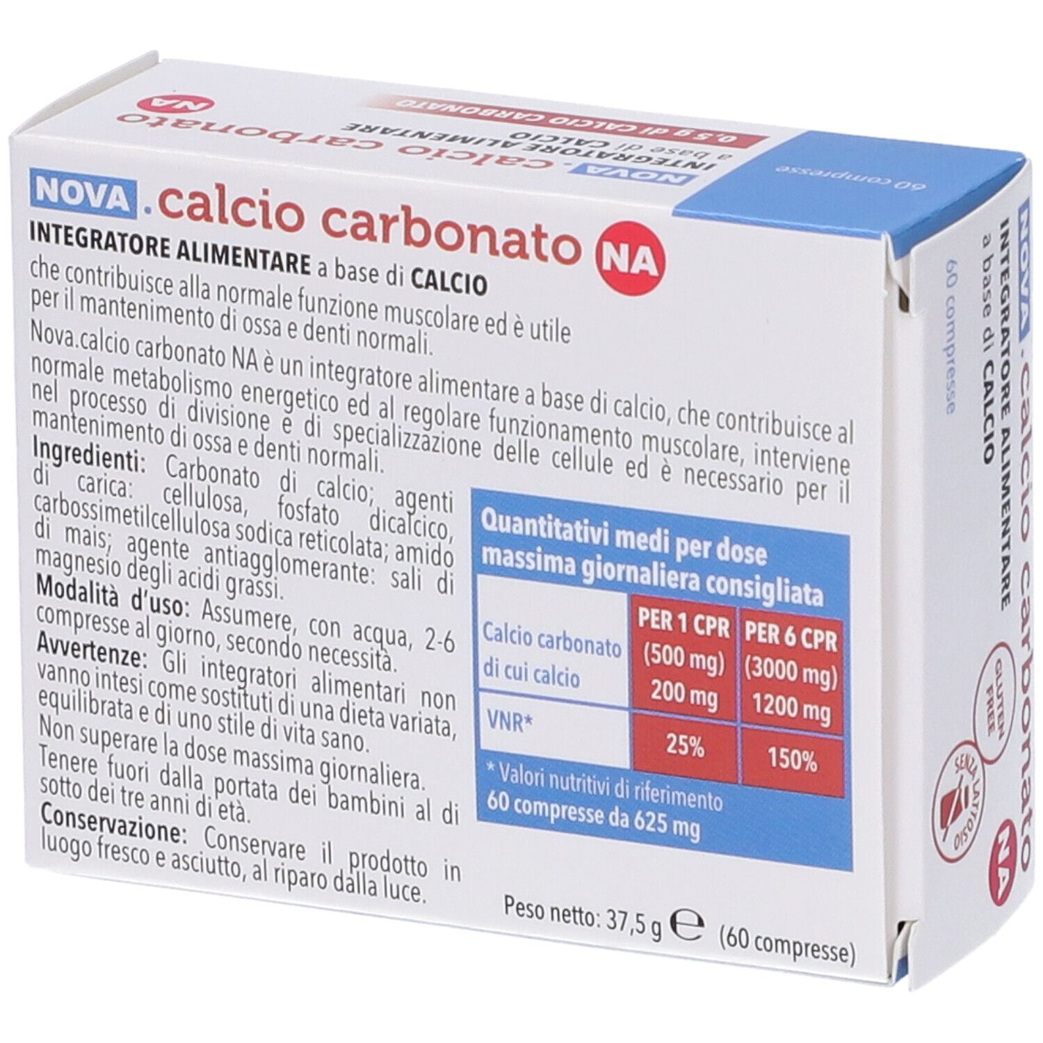 Calcio Carbonato 60 Compresse 500 Mg - Integratore Per Le Ossa
