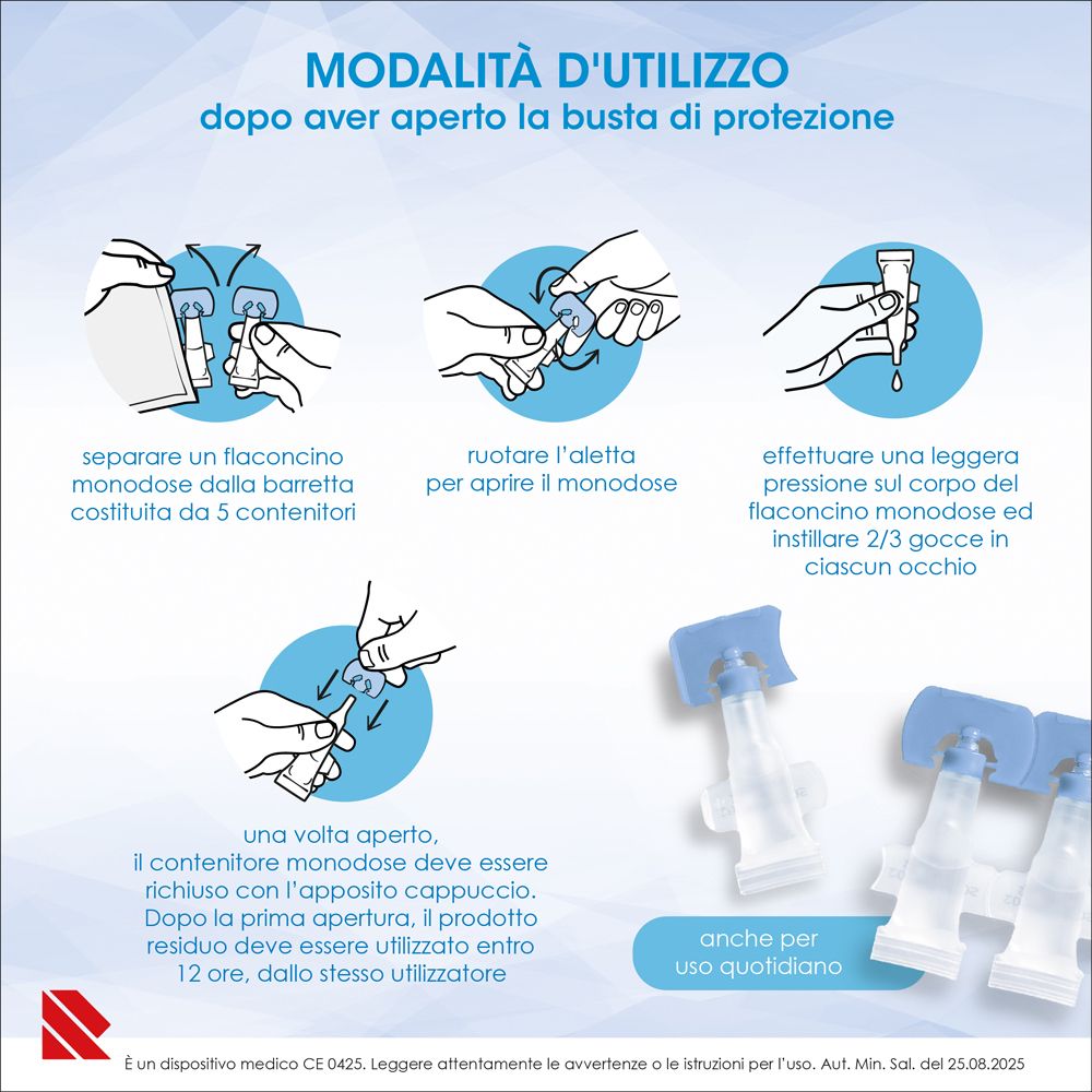 Utilizzo delle gocce oculari Eumill Protection: istruzioni in 6 passaggi.