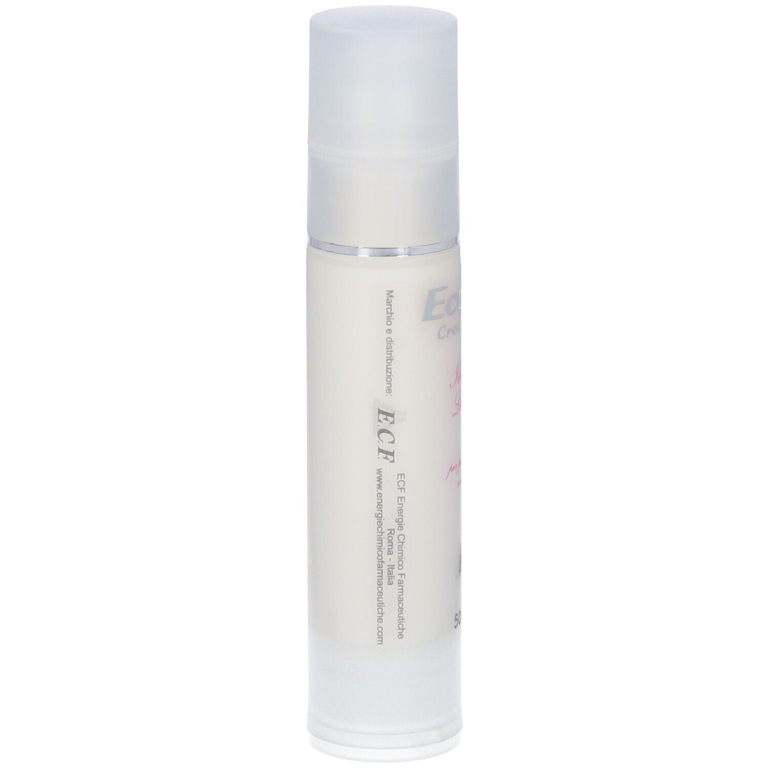 Flacone Ecolen crema, bianco con tappo trasparente. Testo: Ecolen, Idratante Lenitiva, ECF, 50 ml.