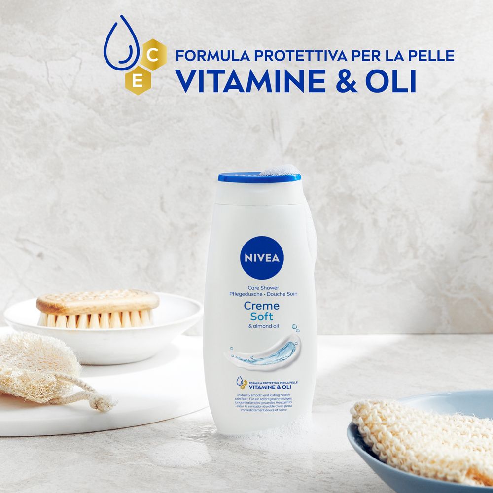 Nivea Bagnodoccia Creme Soft 250 ml, Bagnoschiuma cremoso con Olio di Mandorla delicato e Idratante