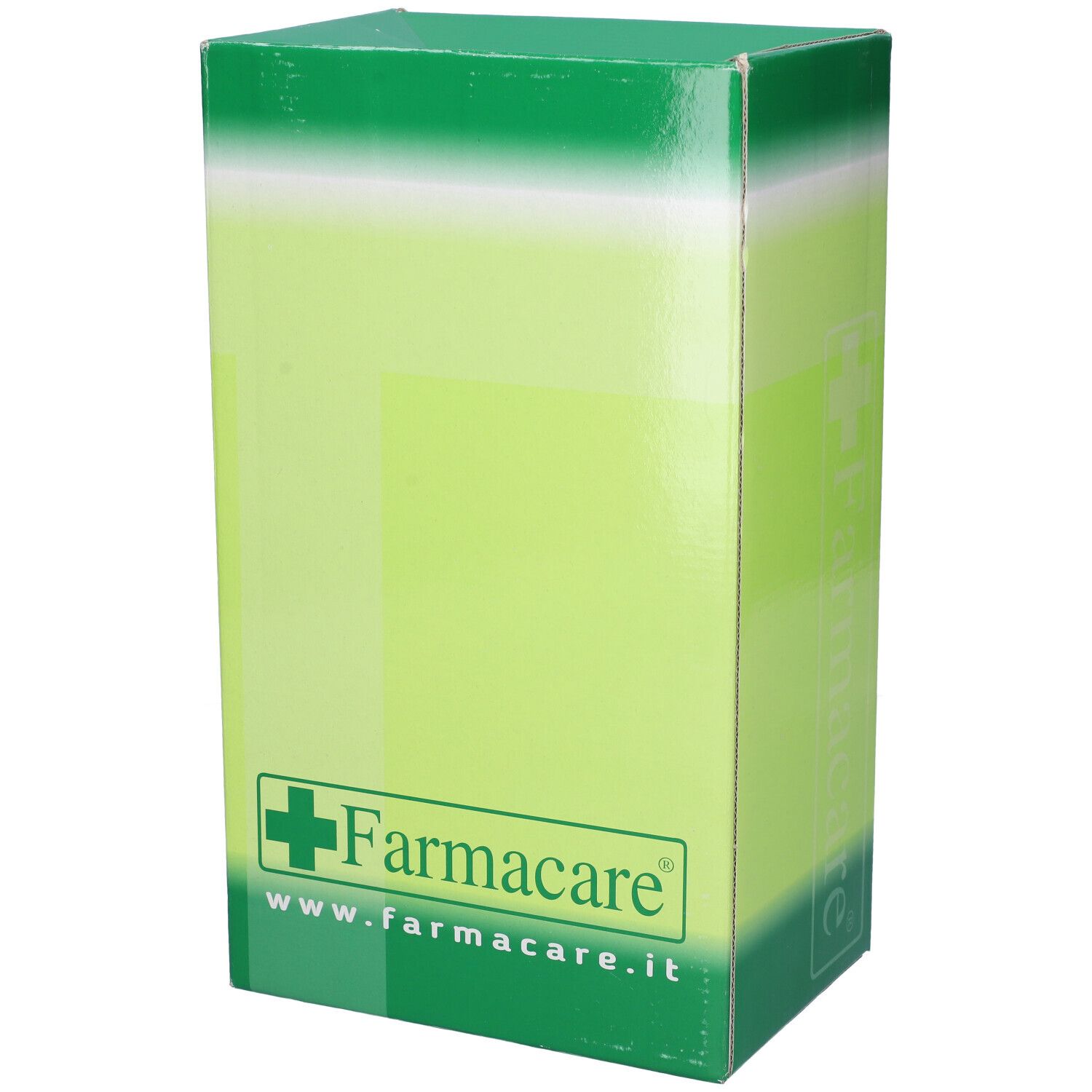 Retro della scatola Scarpa Postoperatoria Baruk. Scatola verde e bianca con logo Farmacare e testo in italiano.