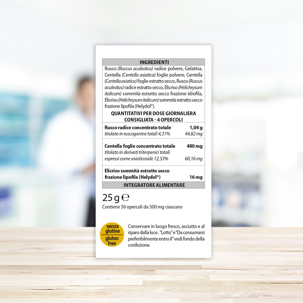 Retro della confezione. Elenco ingredienti e informazioni nutrizionali. Logo senza glutine.
