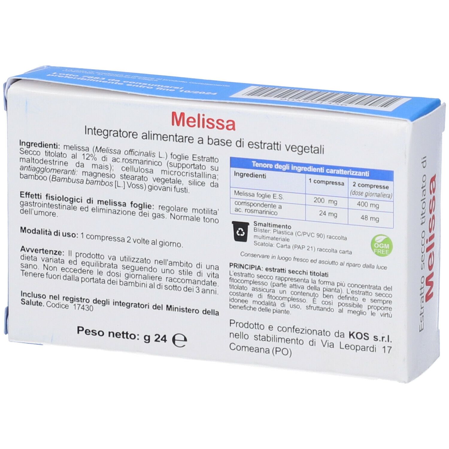 KOS Melissa Estratto Secco Compresse