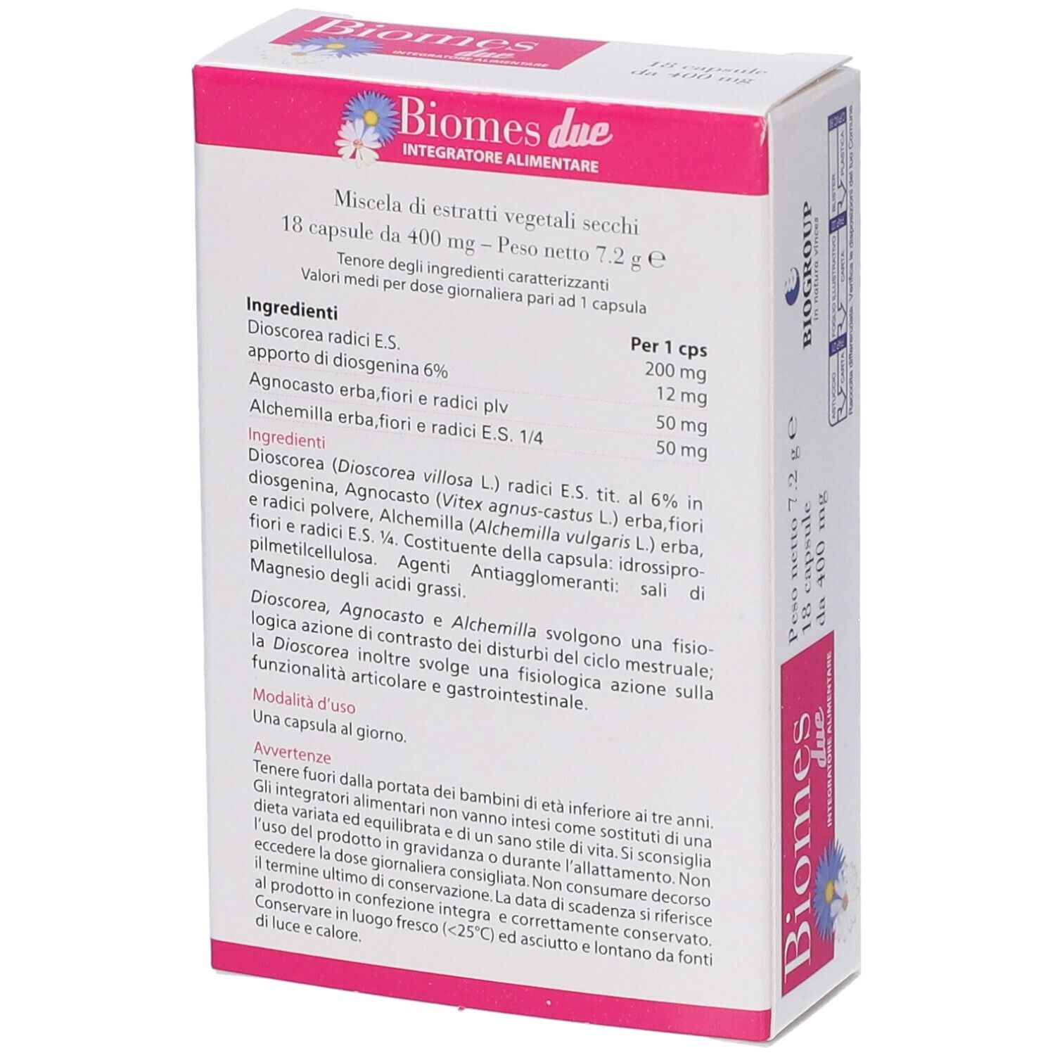 Biomes due Integratore Alimentare, 18 capsule da 400mg.