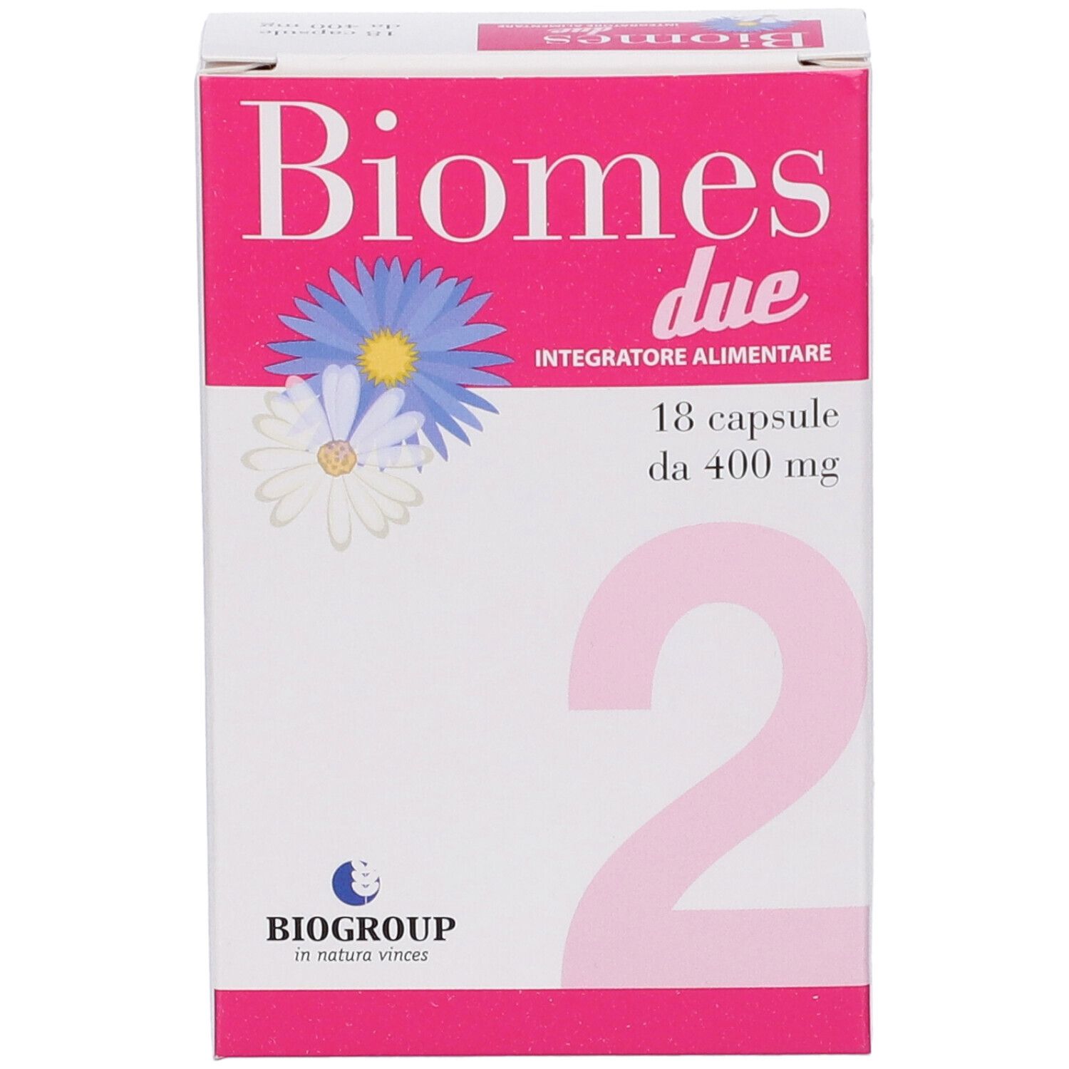 Biomes due integratore alimentare, 18 capsule da 400 mg.