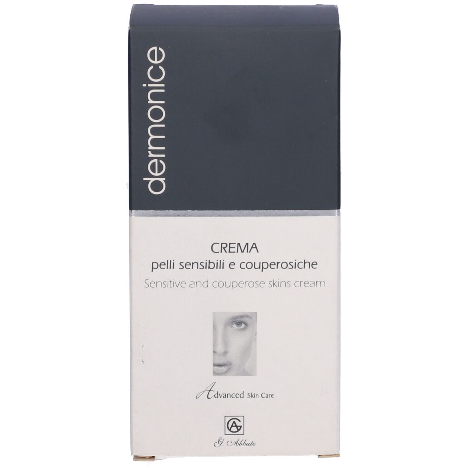 Confezione del prodotto. Scritta 'dermonice'. Testo: 'CREMA pelli sensibili e couperosiche'.