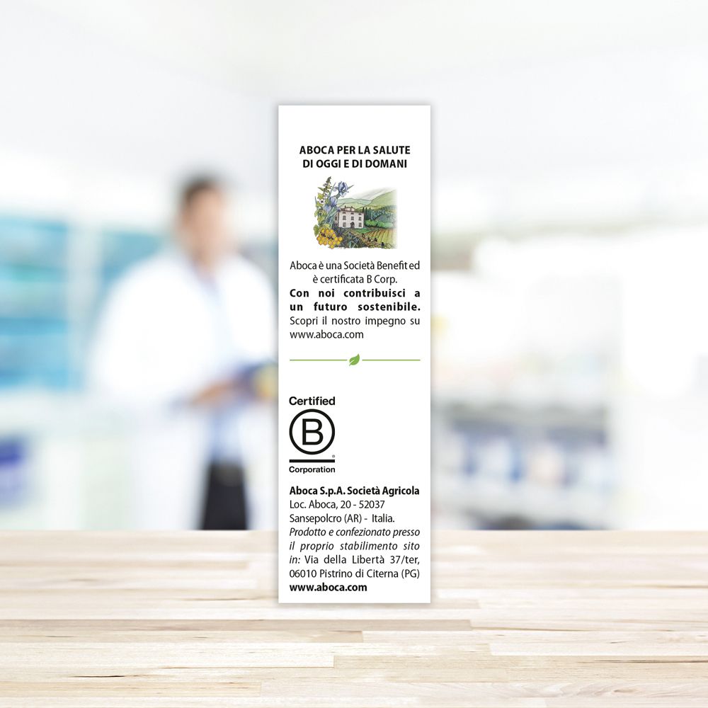 Lato della confezione Royal Gelly Bio. Contiene informazioni su Aboca e certificazione B Corp.