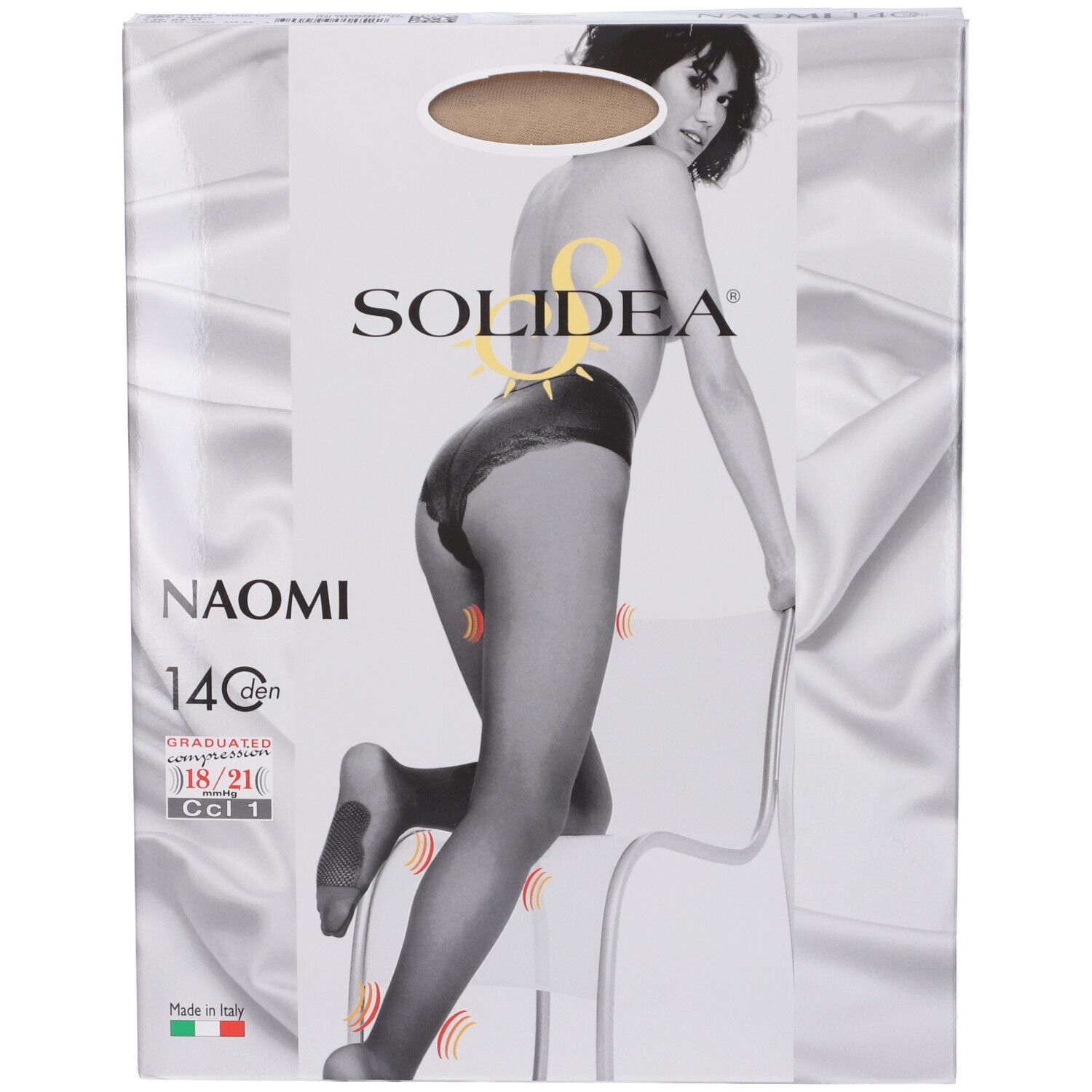 Confezione collant Naomi 140 den, modello Sabbia 2. Marchio Solidea. Compressione graduata 18/21 mmHg.