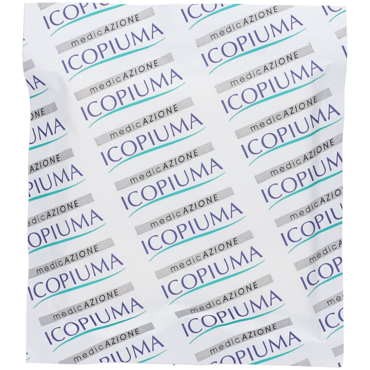 ICOPIUMA Garza sterile 10x10 cm, motivo sull'imballaggio.