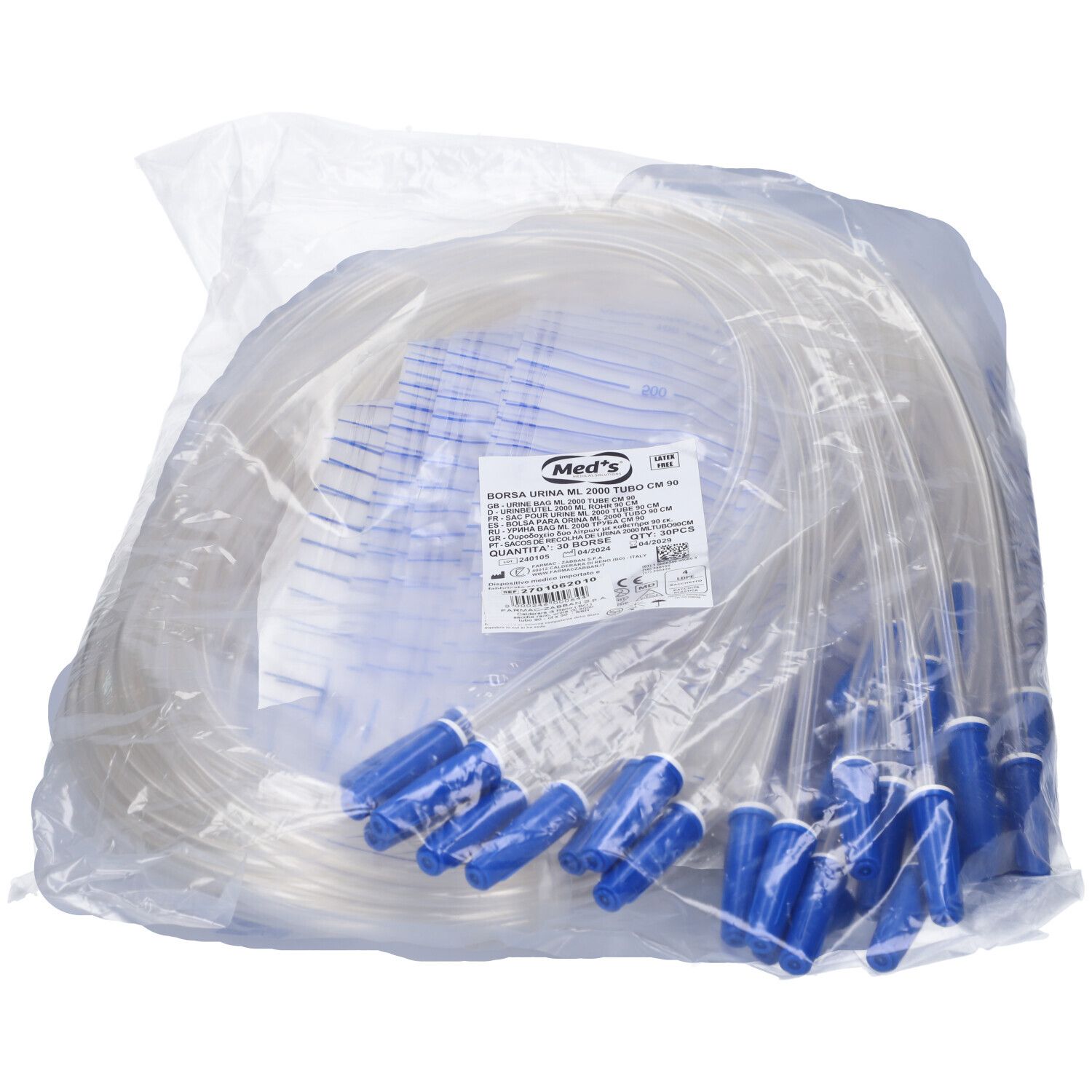 Sacca Raccolta Urina Da Letto In Pvc Non Sterile Volume 2 Litri Tubo Lunghezza 90 Cm 30 Pezzi