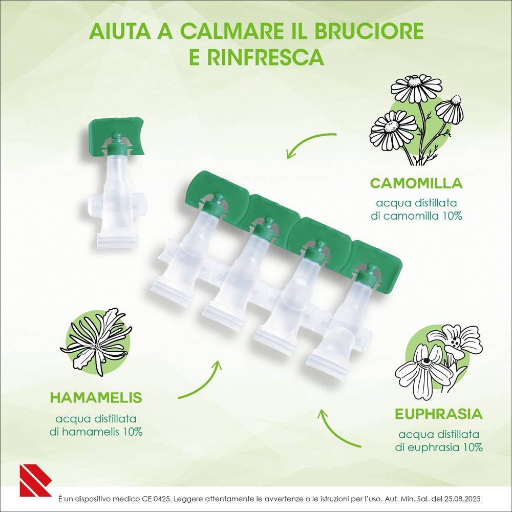 Flaconcini monodose Eumill® con acqua di camomilla, hamamelis ed euphrasia.