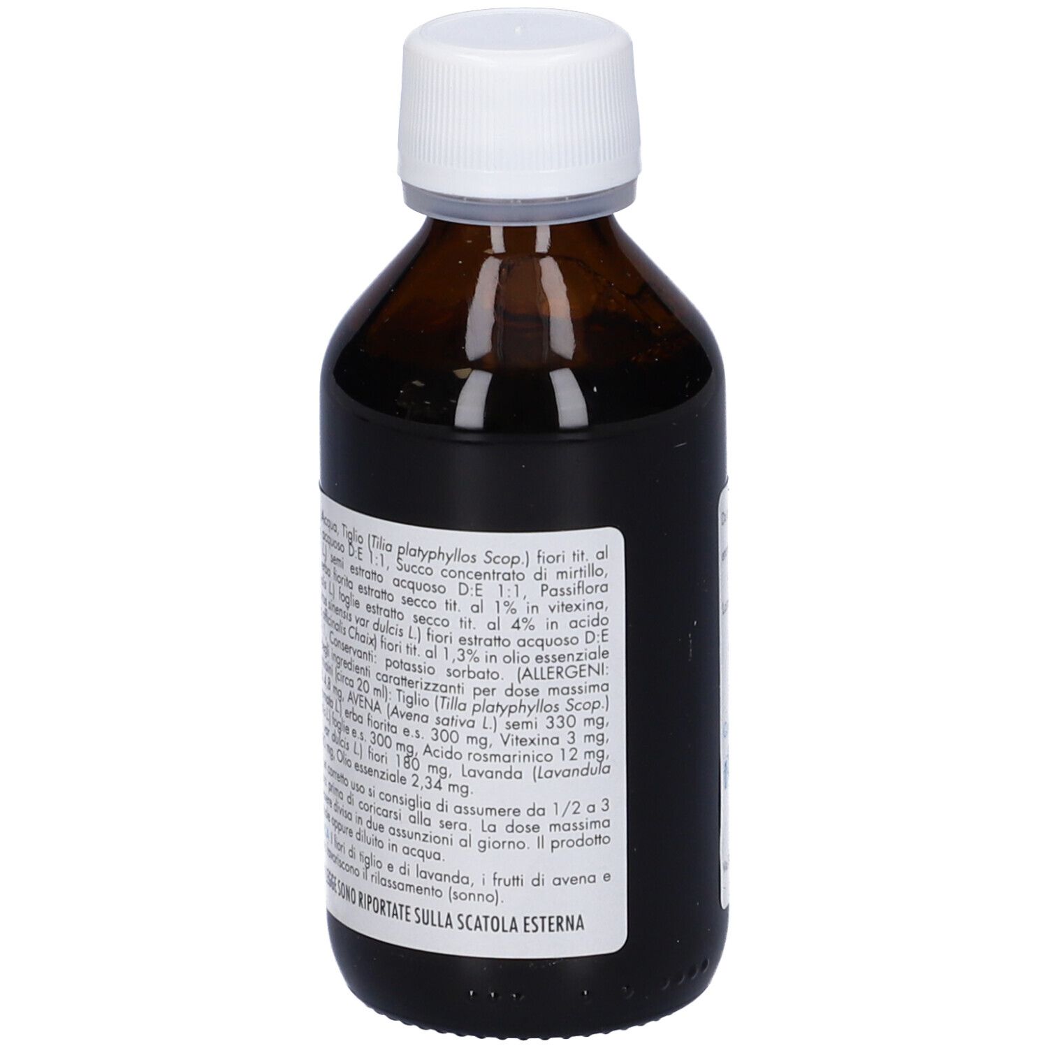 Flacone di vetro marrone con tappo bianco. Etichetta con nome e logo del prodotto. Testo: 'Quilia Baby'. Illustrazione di un orsacchiotto.