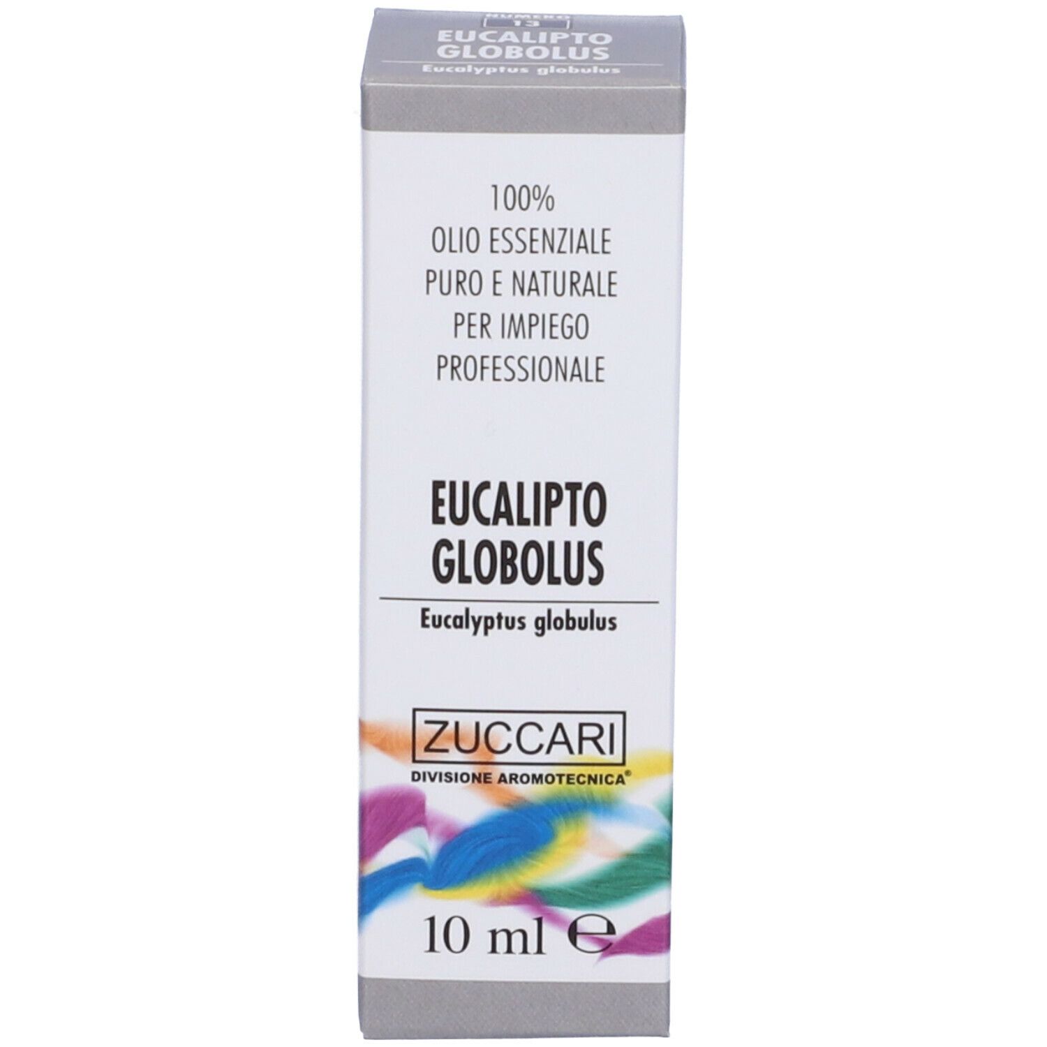 Confezione del prodotto. Scatola con scritta: EUCALIPTO GLOBOLUS, ZUCCARI, 10 ml.