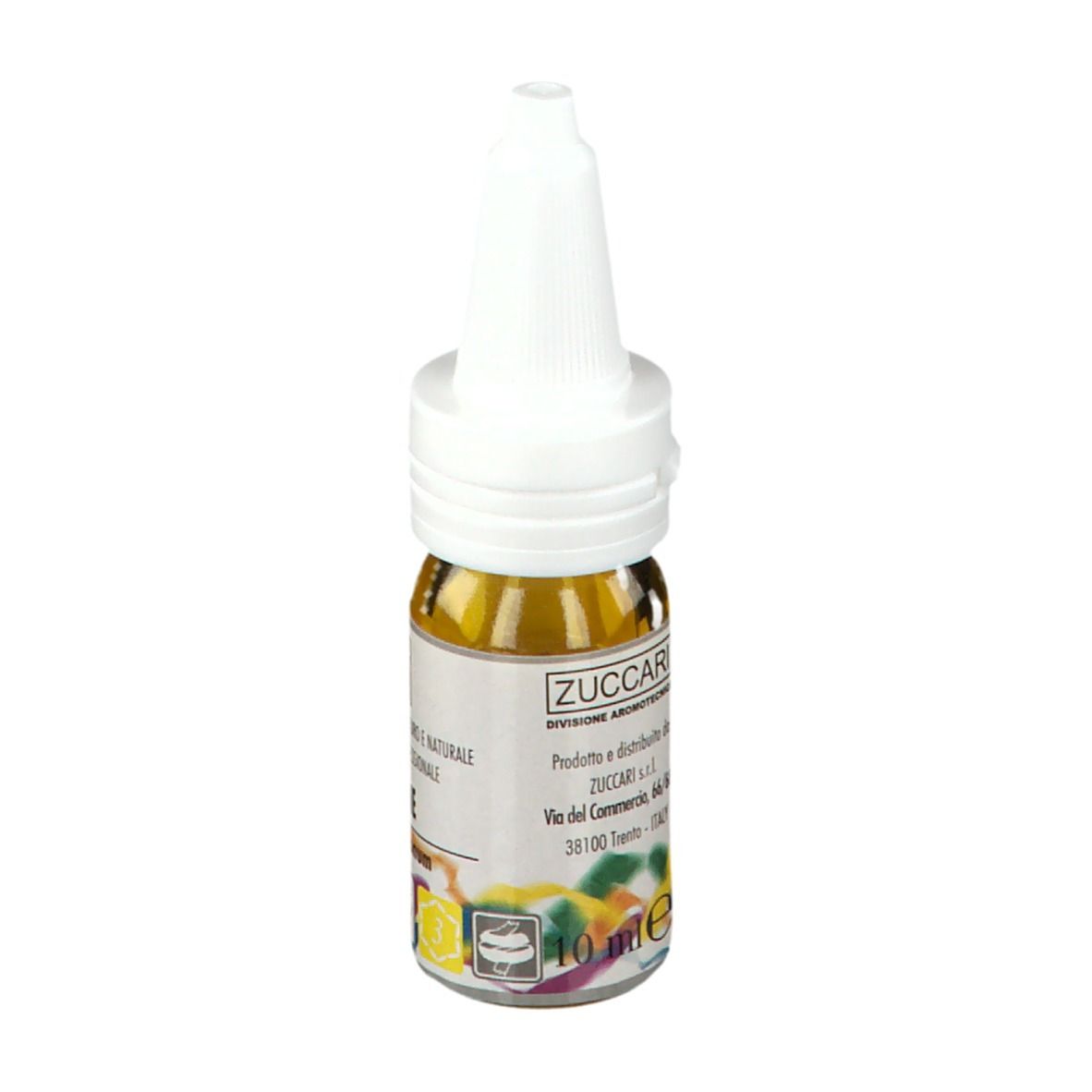 Piccolo flacone di olio giallo con tappo bianco. Scritta: Numero 21, Limone, Citrus limonum.