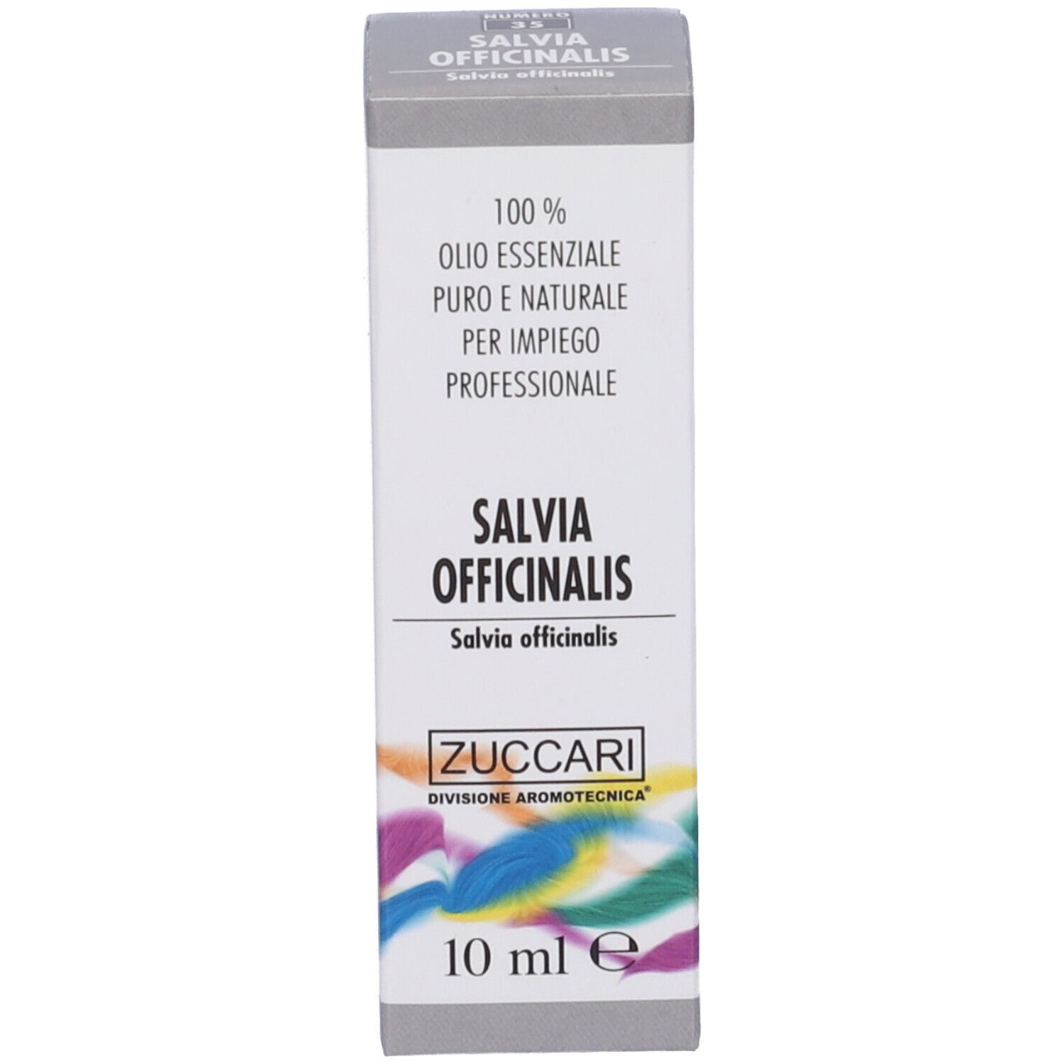 Scatola con scritta: Salvia Officinalis. Scritta: Zuccari. Scritta: 10 ml.