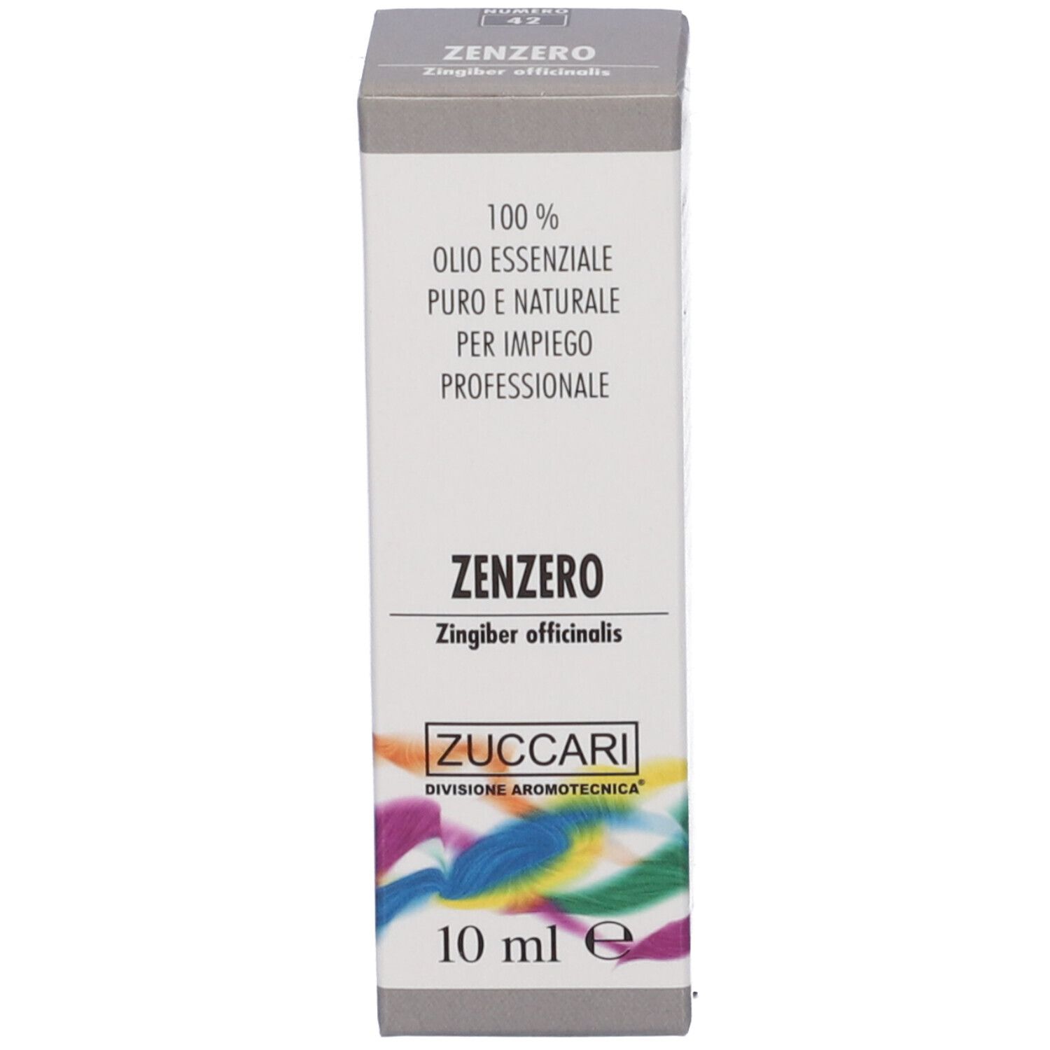Zuccari Olio Essenziale Zenzero. Confezione. Scatola con testo. 10 ml.