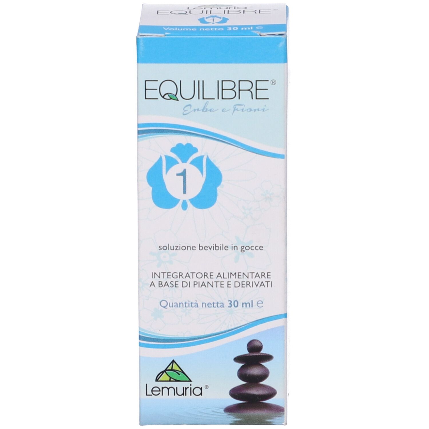 Confezione blu con nome e logo del prodotto. Testo: 'Integratore alimentare a base di piante e derivati'.