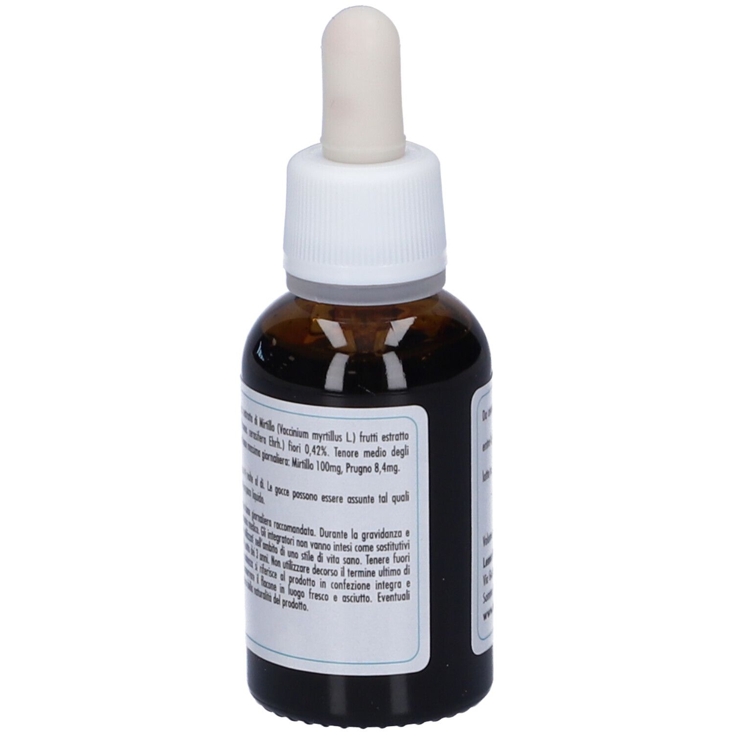 Flacone di vetro marrone con contagocce bianco. Testo: EQUILIBRE, Fiori ed Erbe, R, Lemuria. Etichetta con ingredienti.