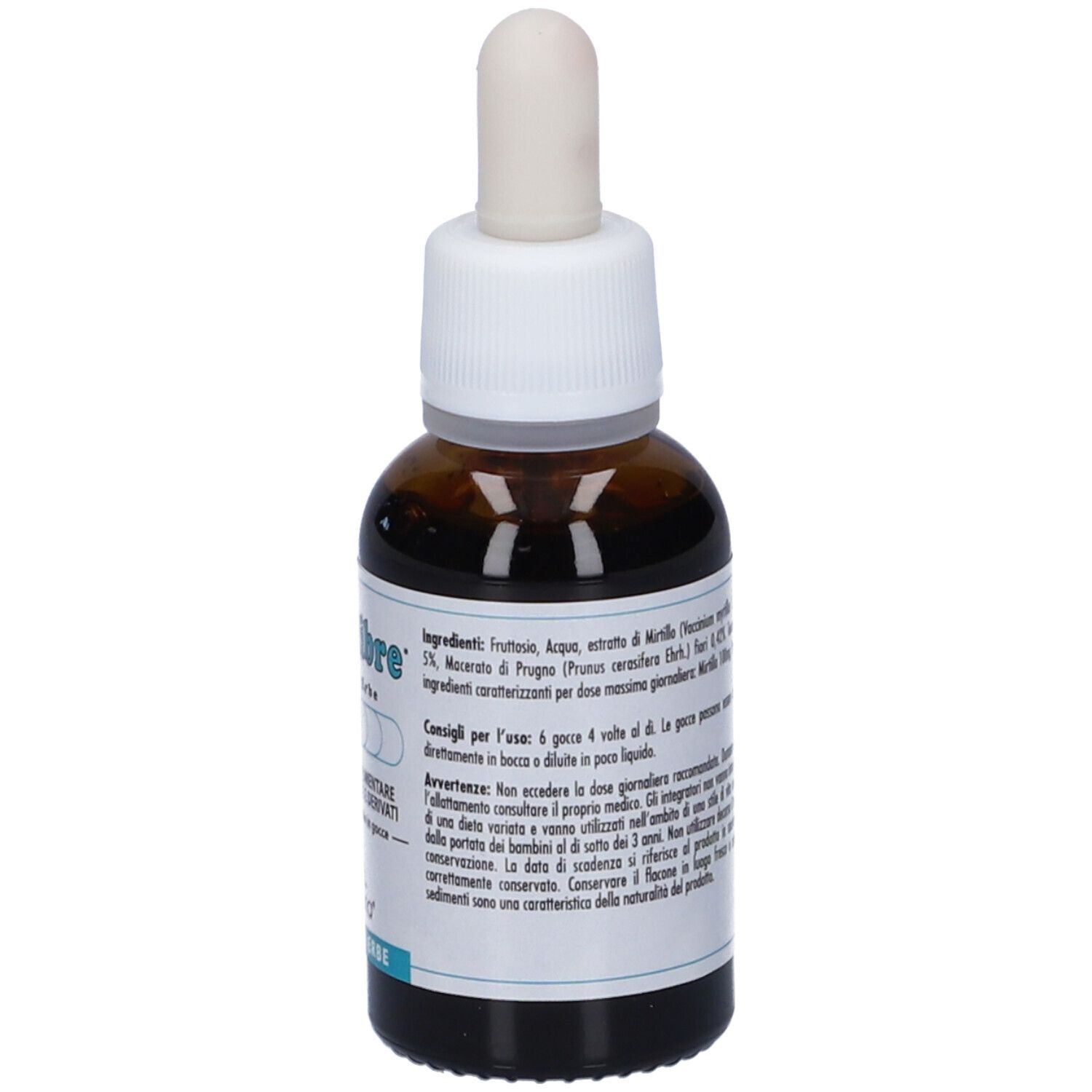 Flacone di vetro marrone con contagocce bianco. Testo: EQUILIBRE, Fiori ed Erbe, R, Lemuria. Etichetta con ingredienti.