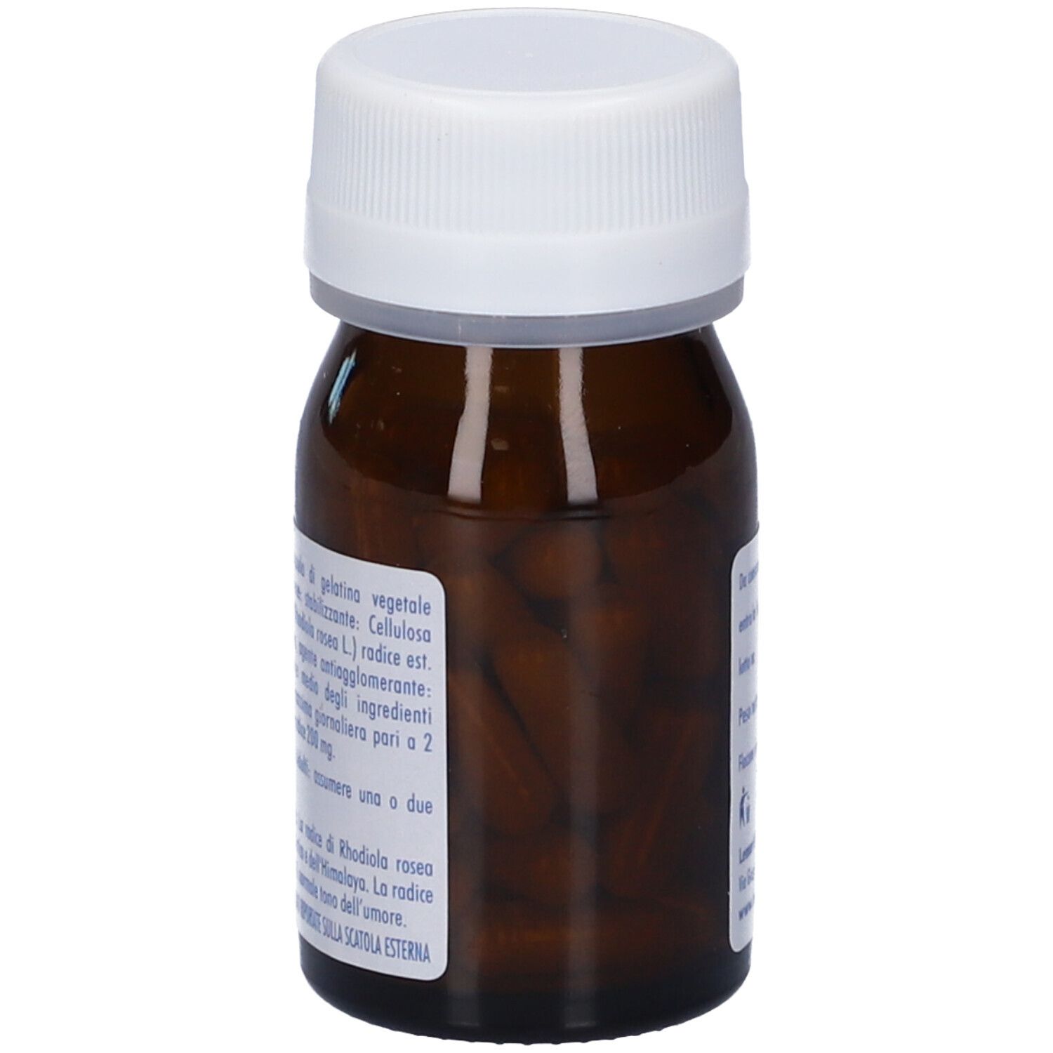 Flacone di vetro marrone, tappo bianco. Capsule visibili. Etichetta con nome prodotto Equilibre 3 Actions e testo.