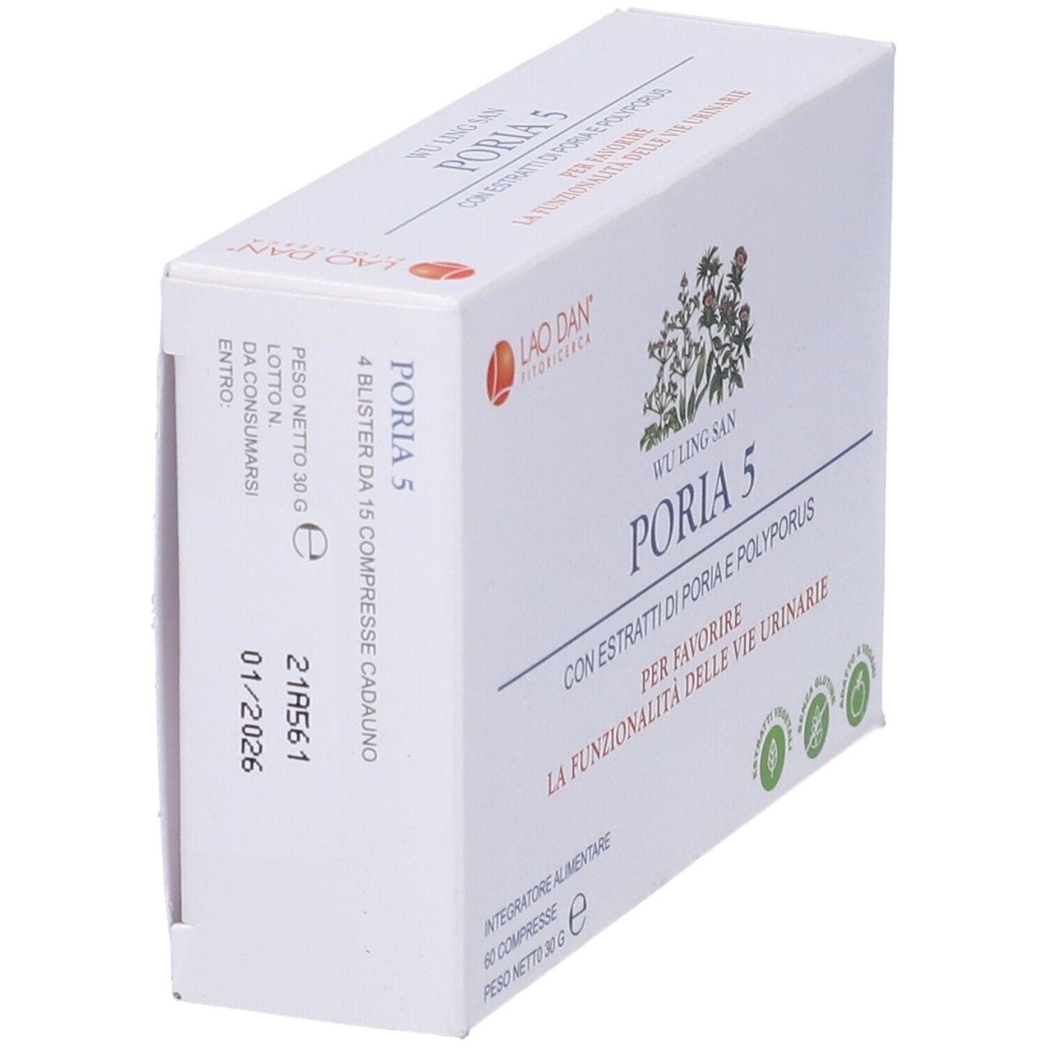 Scatola Poria 5, in diagonale. Testo e logo visibili. Contiene 4 blister da 15 compresse.