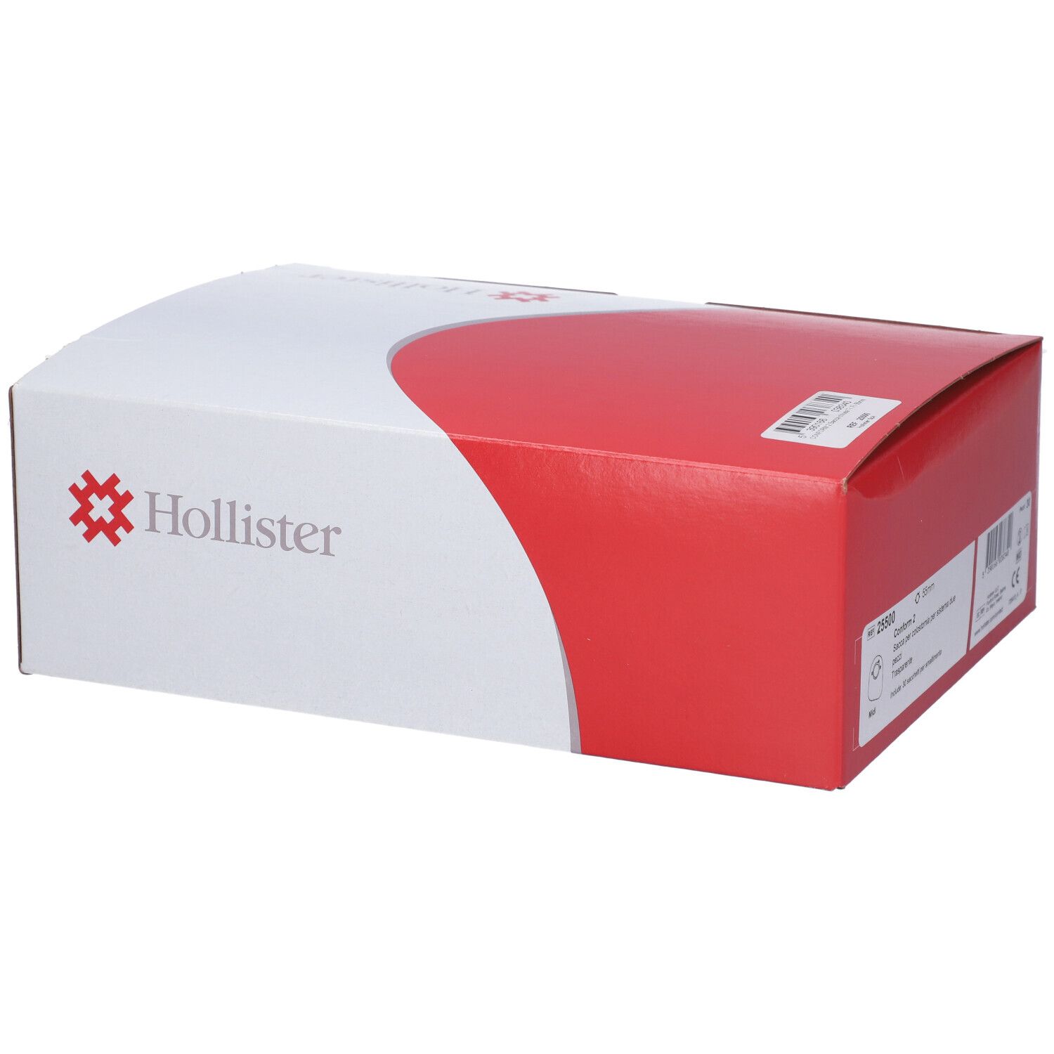 Confezione bianca e rossa. Logo Hollister. Forma rettangolare. Confezione del prodotto.