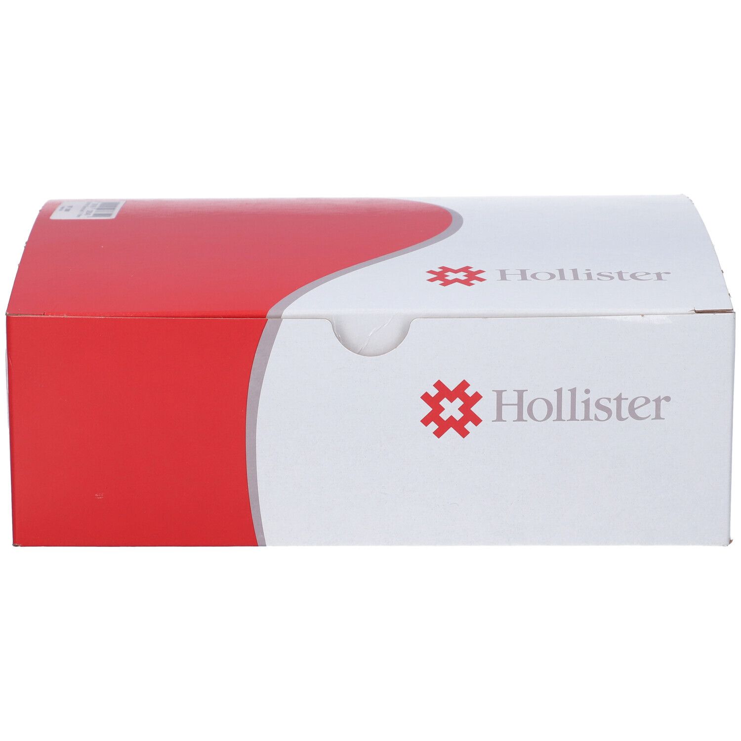 Confezione bianca e rossa. Logo Hollister. Forma rettangolare. Confezione del prodotto.