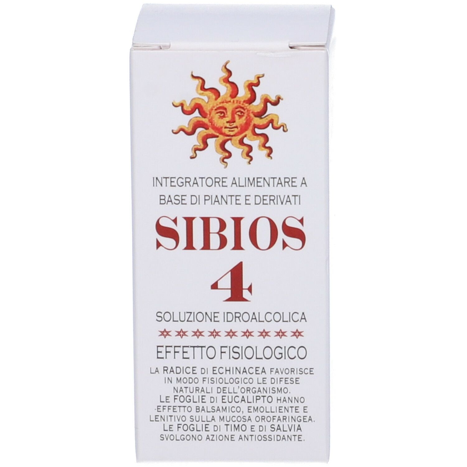 Confezione bianca con simbolo solare e nome del prodotto. Contiene informazioni.