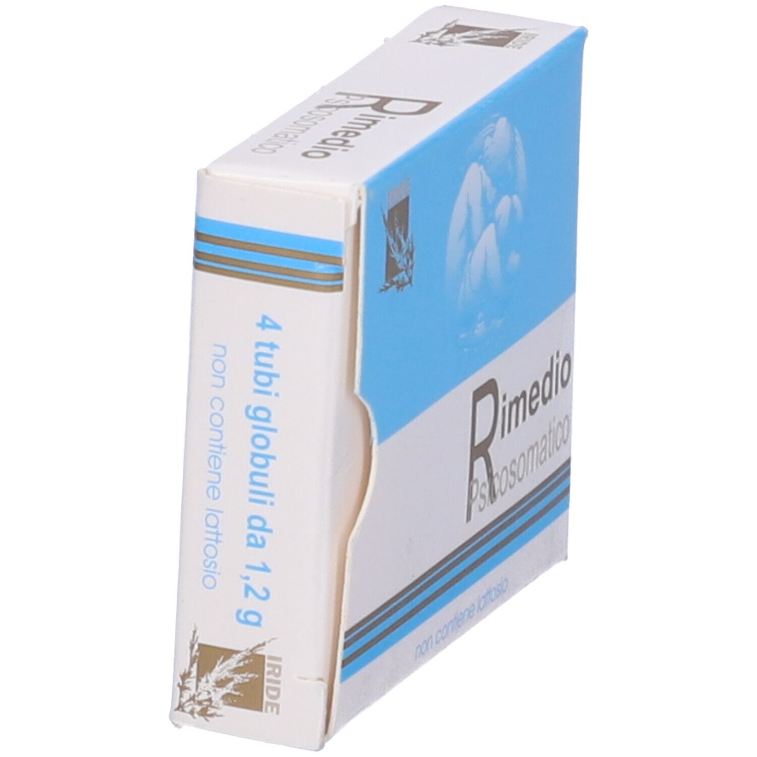 Scatola con testo Rimedio Psicosomatico, 4 tubi globuli. Senza lattosio.