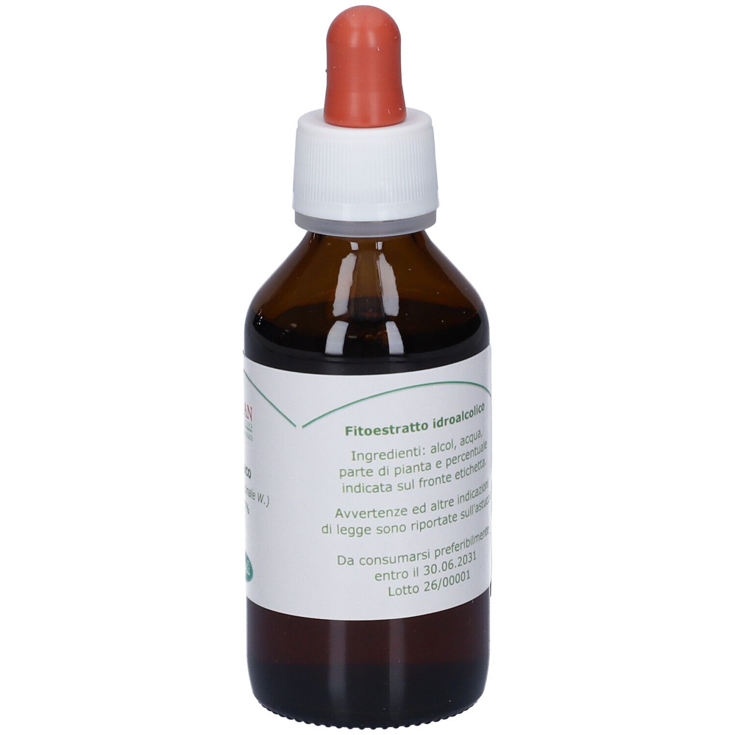 Flacone in vetro marrone con contagocce, contenente estratto liquido.